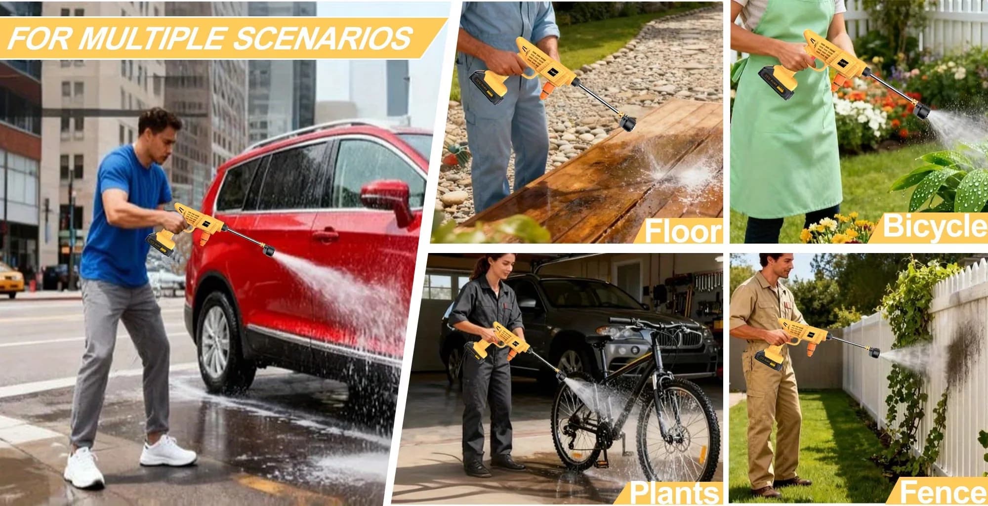 Premium Pressure Washer with Battery, Adjustable Wand for Car, Outdoor - Model 5A08DC