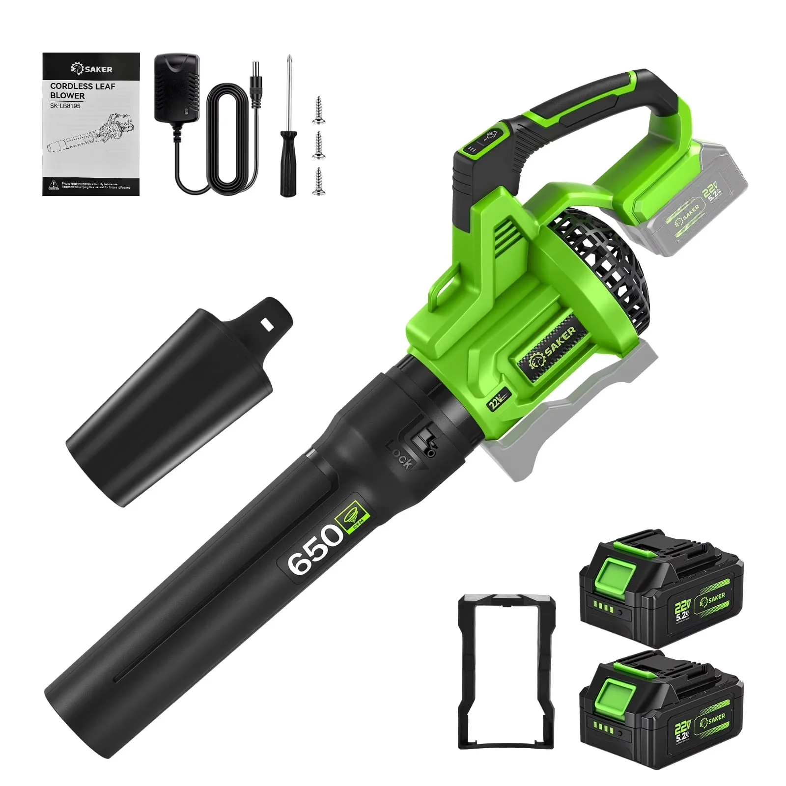 Essential Leaf Blower with Battery, Cordless, 2x 5.2Ah Batteries - 650CFM Model 15ACD0