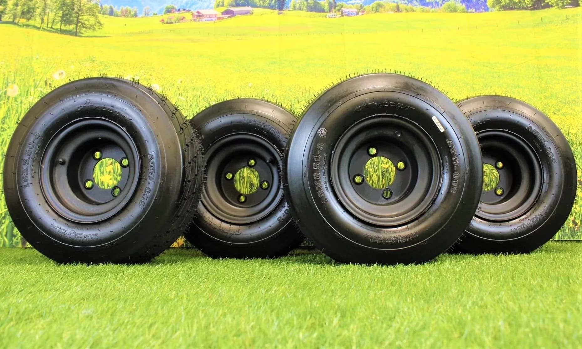 Premium Golf Cart Tire with Dot Approved, and Wheel 18x8.50-8, 8x7 Matte Black Wheel Assembly - Model 6FBC5A