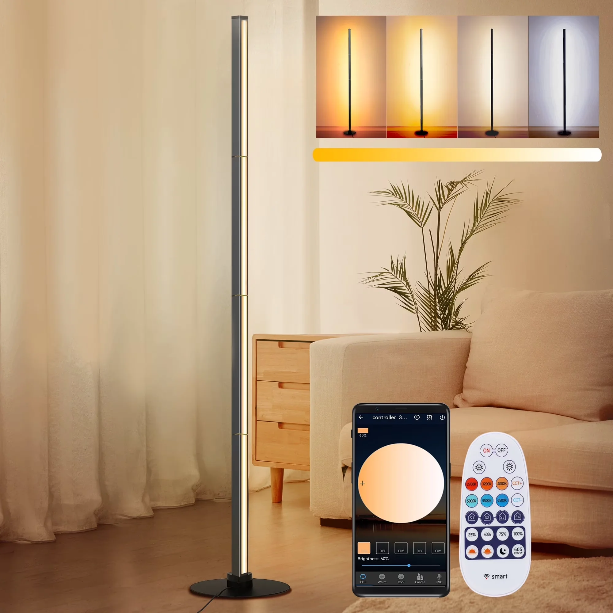 Reliable Floor Lamp with LED, Modern, Dimmable - Aluminum Gray - Heavy Duty Model EC39FF