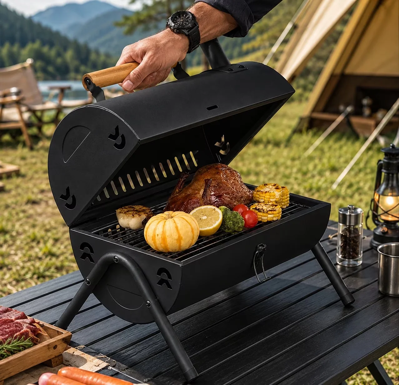 Reliable Flat Top Grill with Foldable, Storage Rack, Portable - Iron Black Model C1C74D
