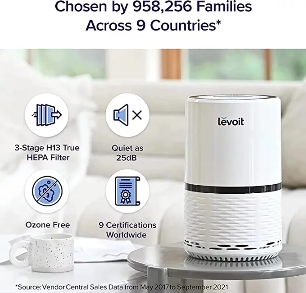 Durable Air Purifier with Automatic Shut-Off, Filter Change Indicator - White Model D96B54