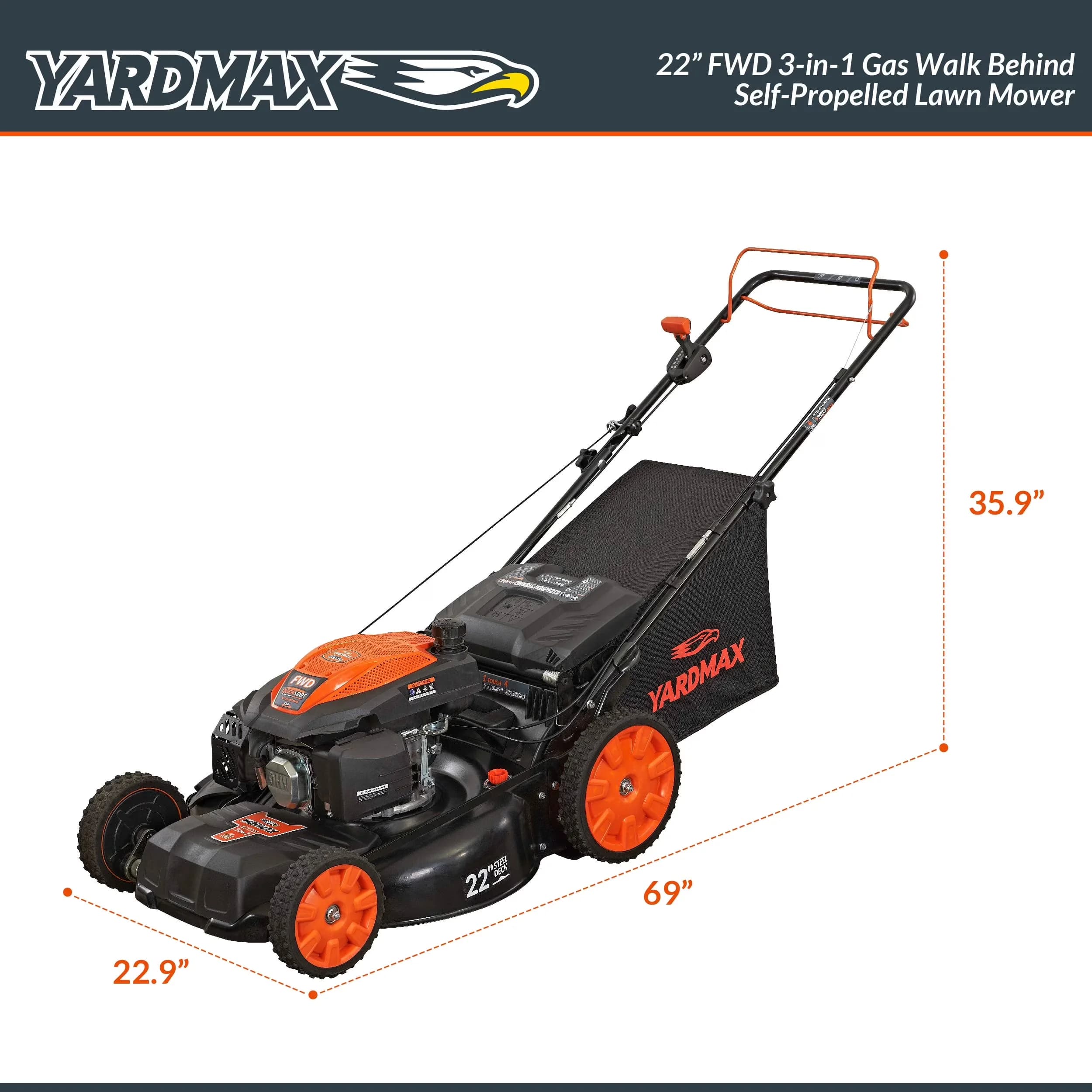 Efficient Push Mower with Seven Cutting Heights, 22" Self Propelled Lawn - Model 40DB62