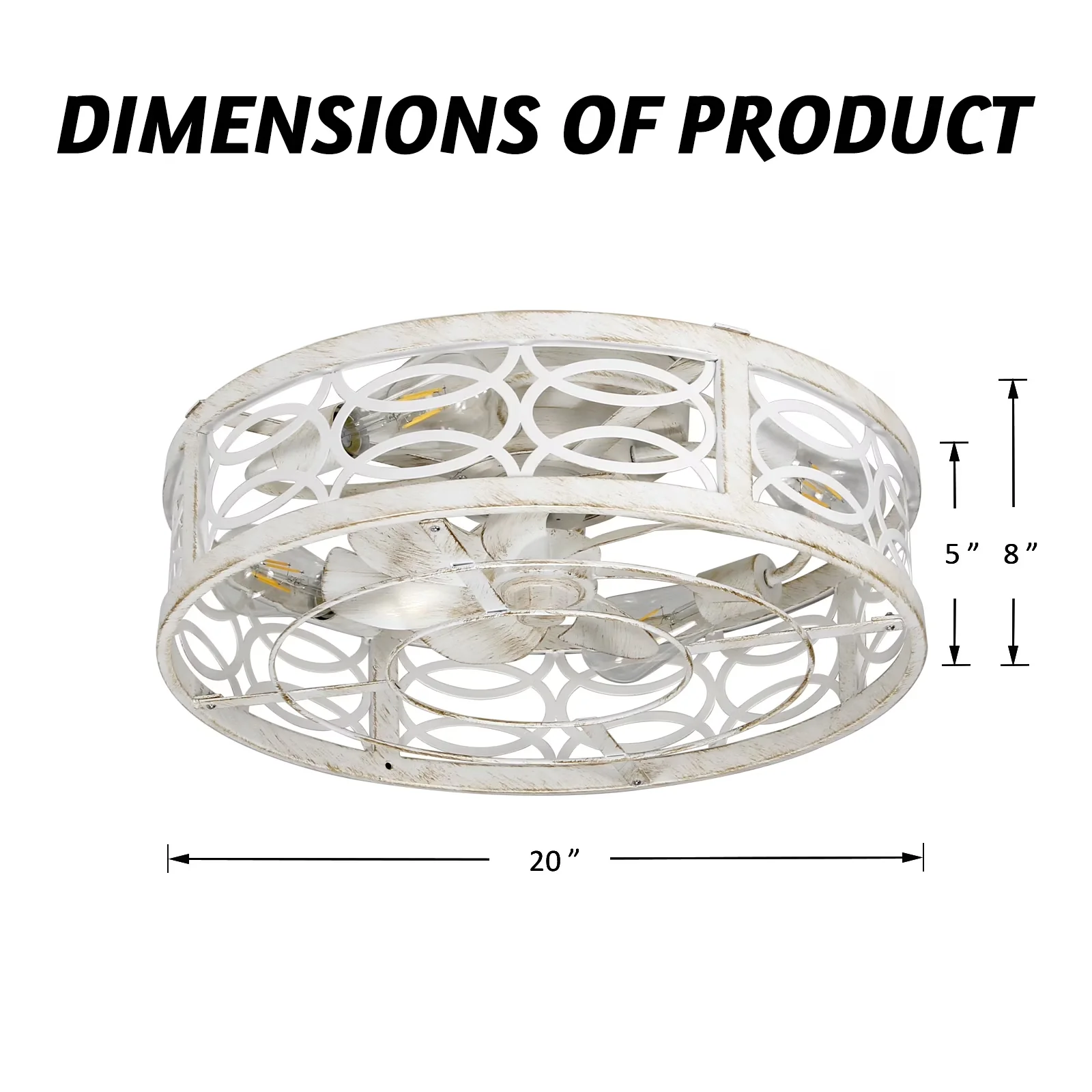 Premium Ceiling Fan with Incandescent, Farmhouse, 20" Caged - White 1/2/4H Model 5E40E8