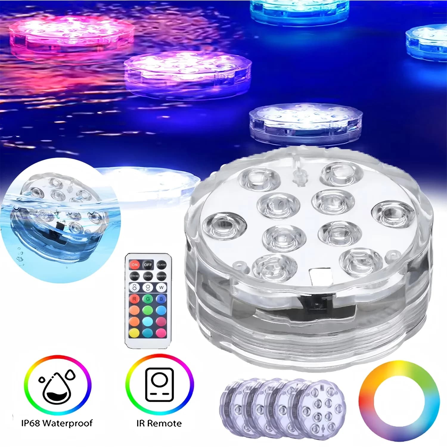 Essential Ceiling Lights Fixture with LED, Battery, 4 Pack pool - IP68 Model 23C4F2
