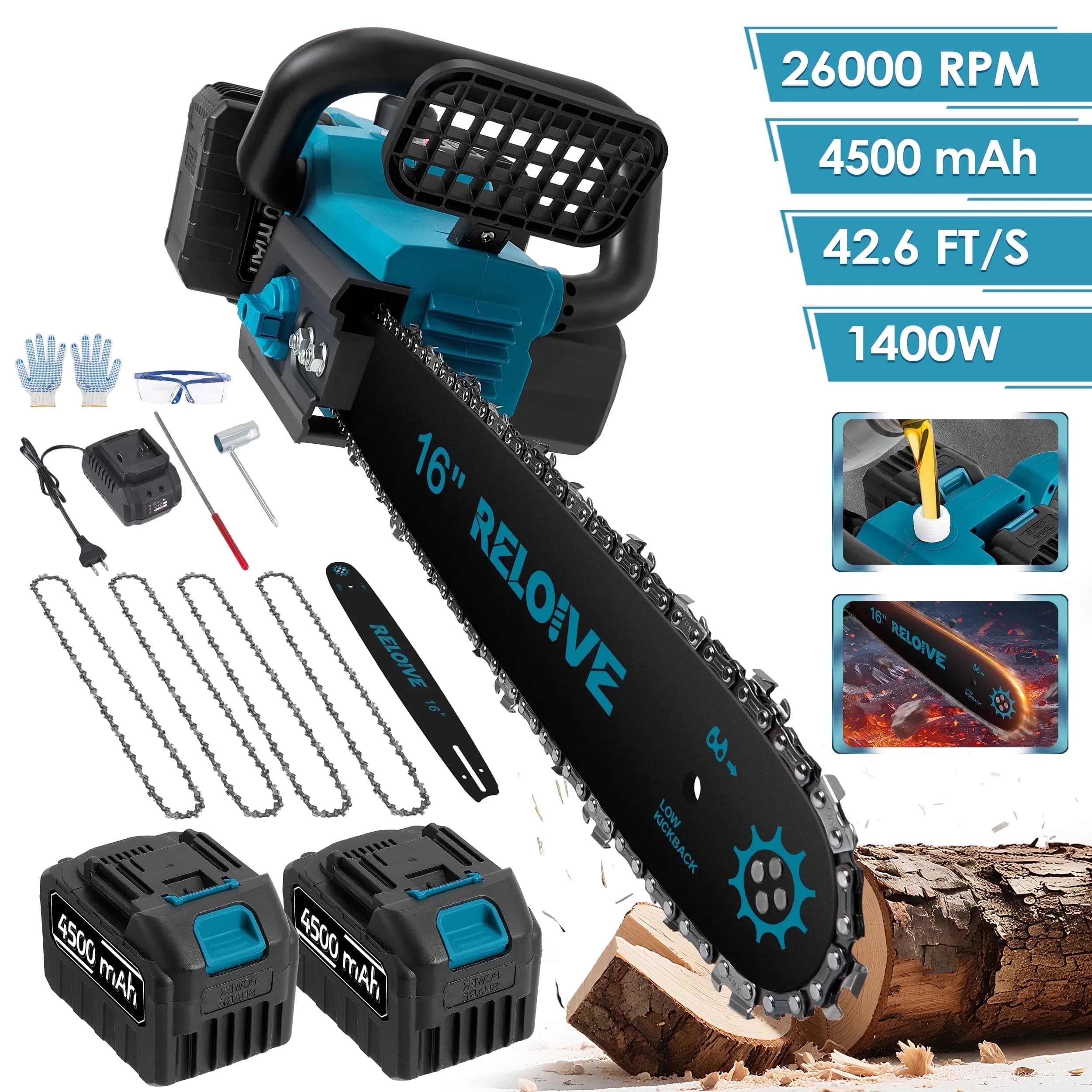 Chainsaw Premium with Battery, Chain Brake, Automatic Chain Oiler - Black Model 738D70
