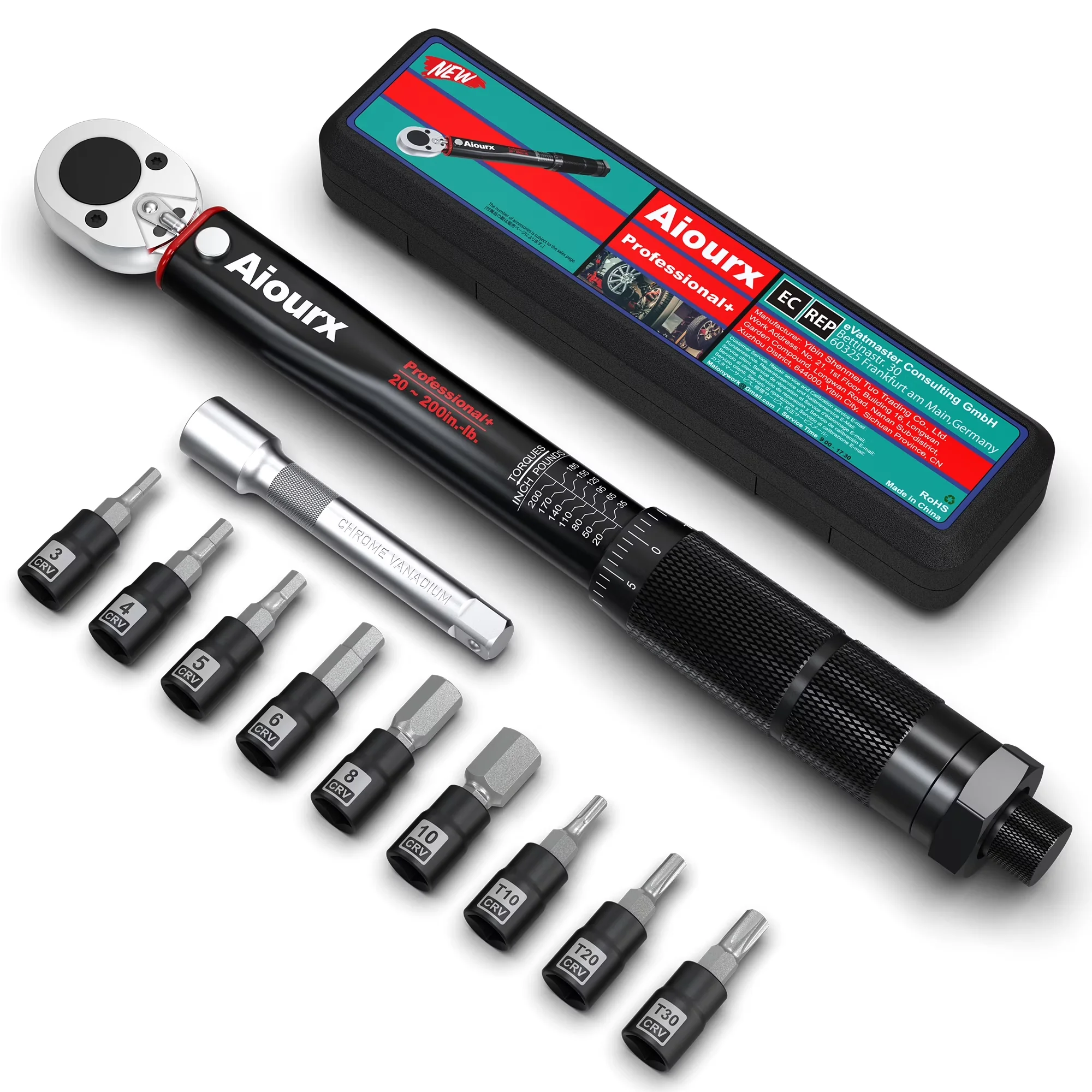 Reliable Hand Tool Set with Reversible, torque wrench 1/4 inch, 1/4 inch torque wrench - Black 11.2 inch / 285 mm Model 38CA7E