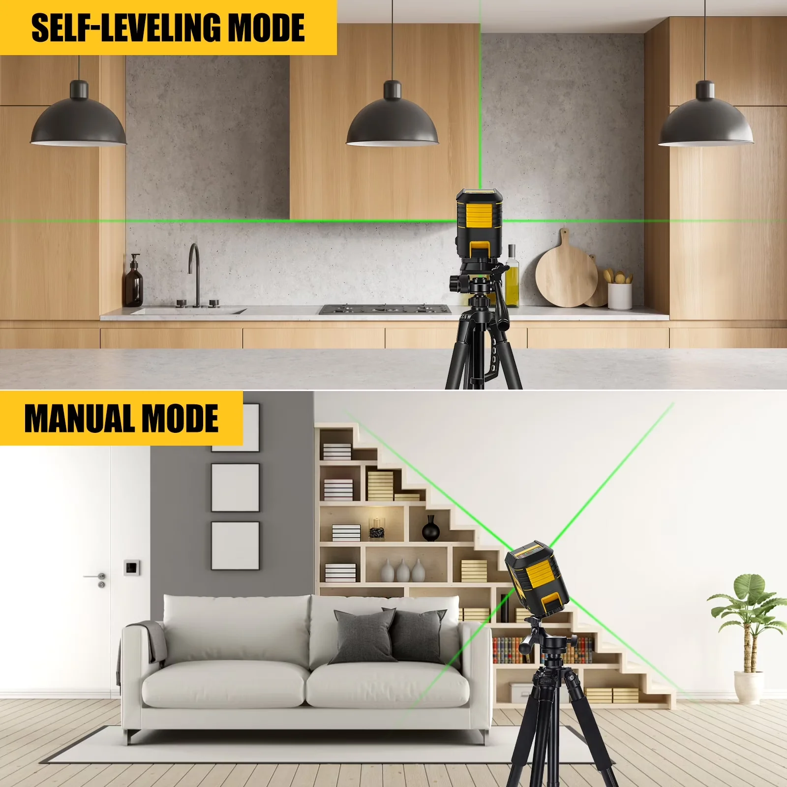 Premium Measuring Layout with Battery, Lightweight - Yellow Plastic, Aluminum, Rubber Model 726EB9
