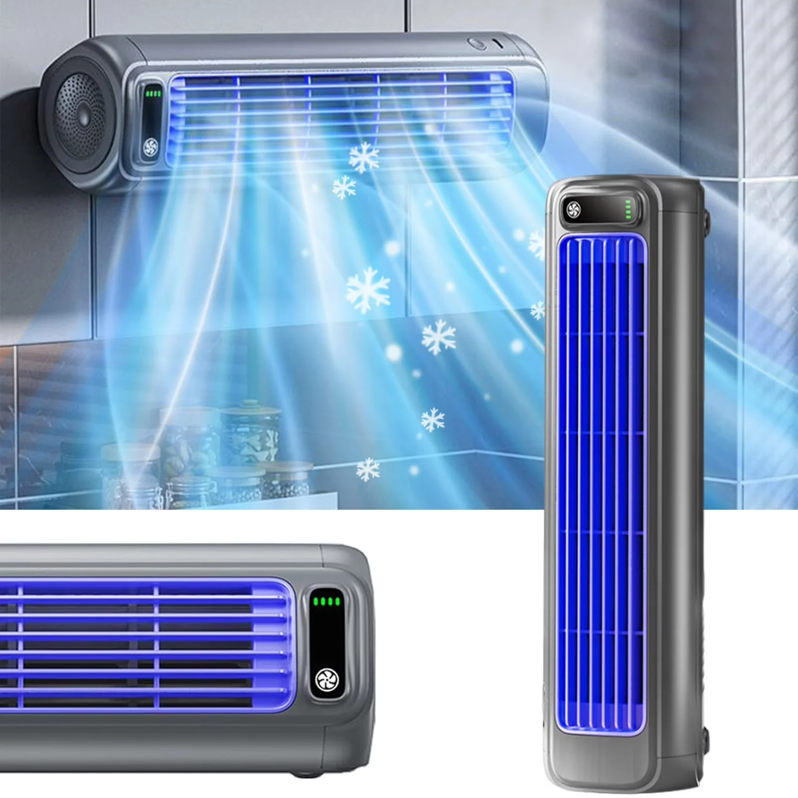 Stylish Fans In Cooling with Battery, Timer - Plastic Blue for Office, Bedroom Model F79C9A