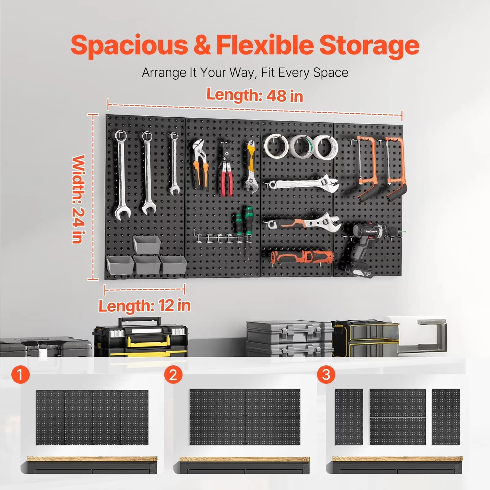 Quality Garage Storage Supply with 24" x 12" Board, Additional Items - Abs Black Model 6C0331