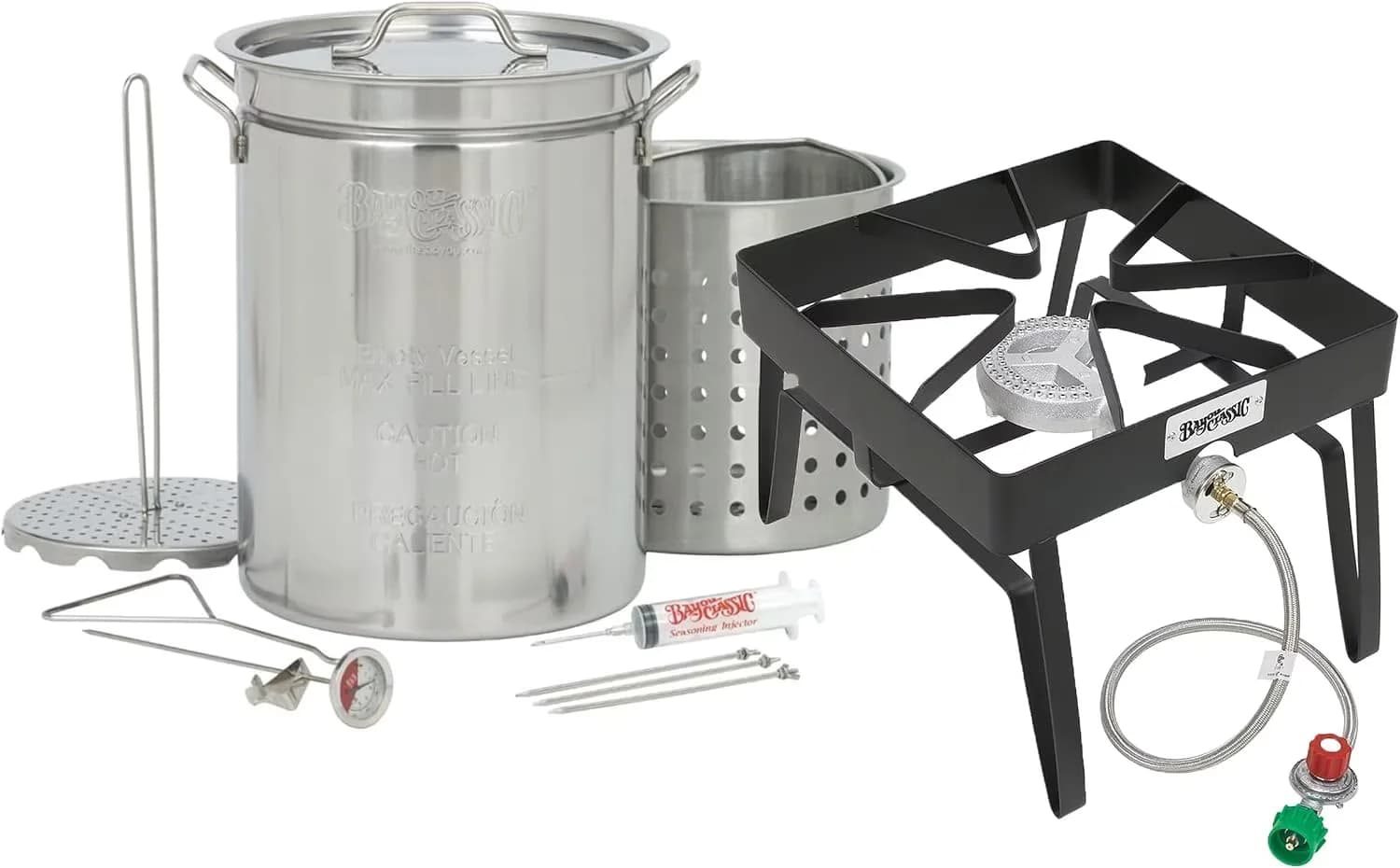Versatile Outdoor Fryer with 9195 Stainless-Steel 32-Quart Turkey Kit - Silver Stainless Steel Model 16FE99