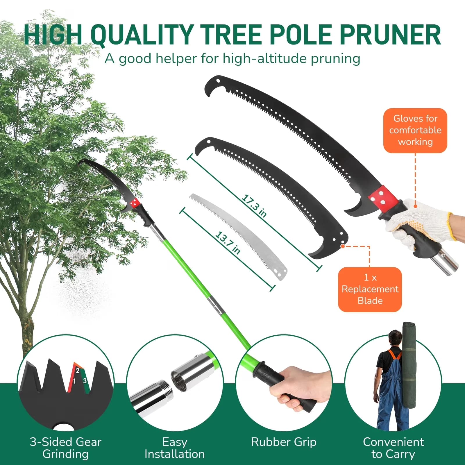 Sleek Pole Saw with Telescoping, Lightweight Tree Trimmer, 30FT Manual - Green Model 820775