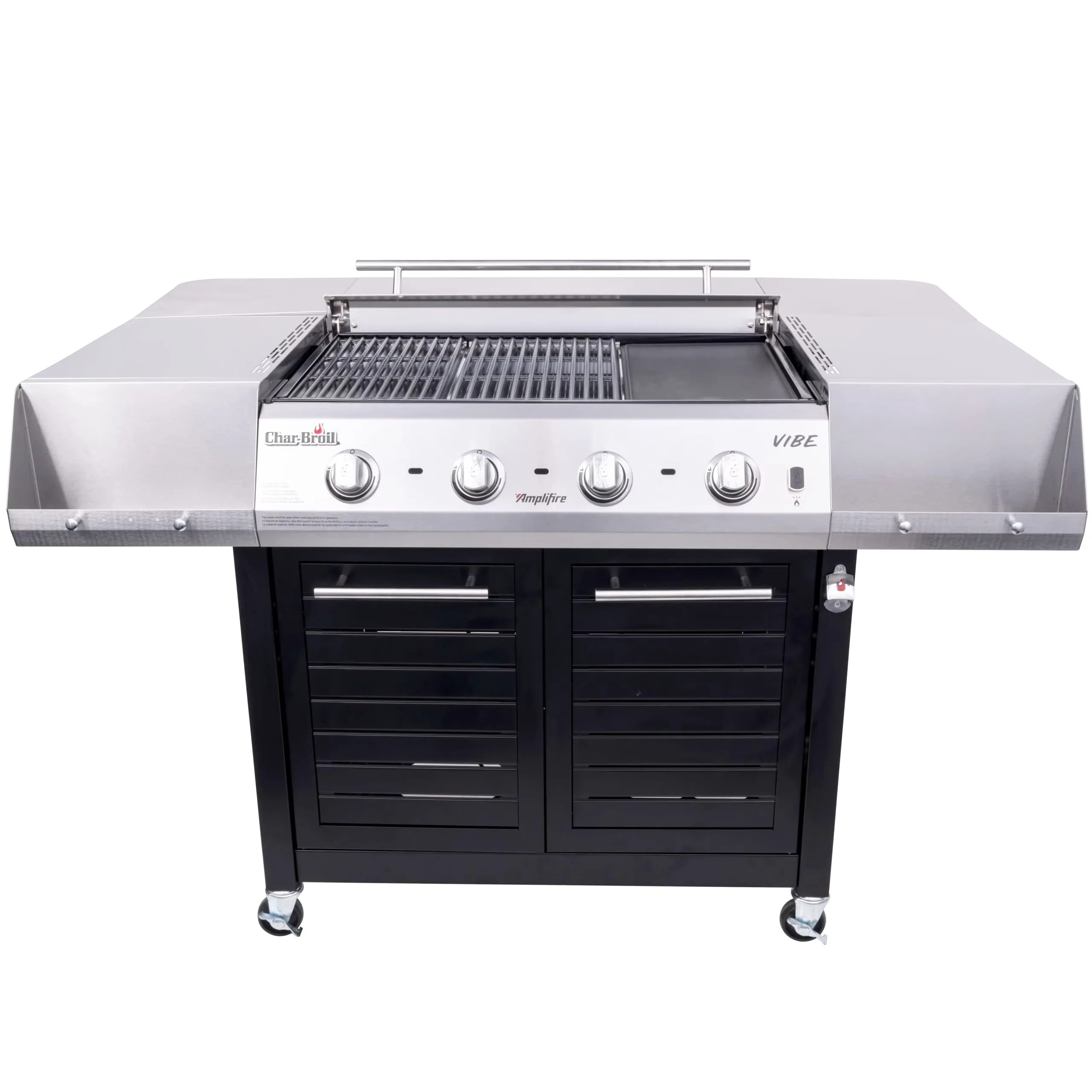 Flat Top Grill Sleek with Enclosed Cabinet, Grease Pan, Tool Holder - Heavy Duty Steel Silver Model 083942