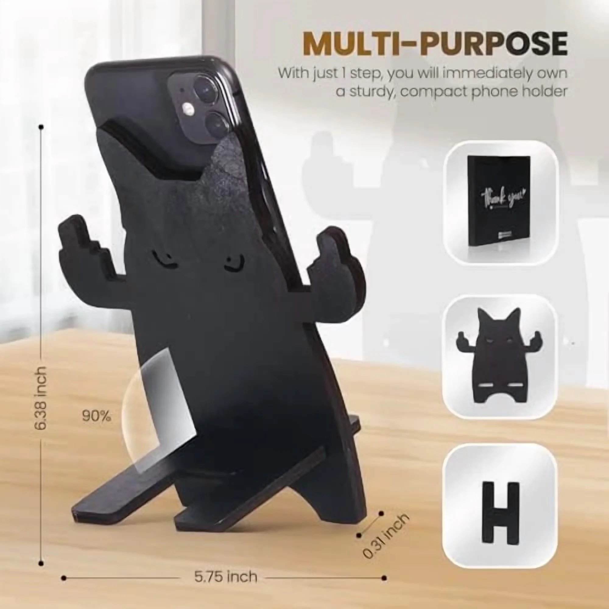 Home Gym Innovative with Black Cats Mobile Cellphone Stands, Wood Phone Stand - Model 162149