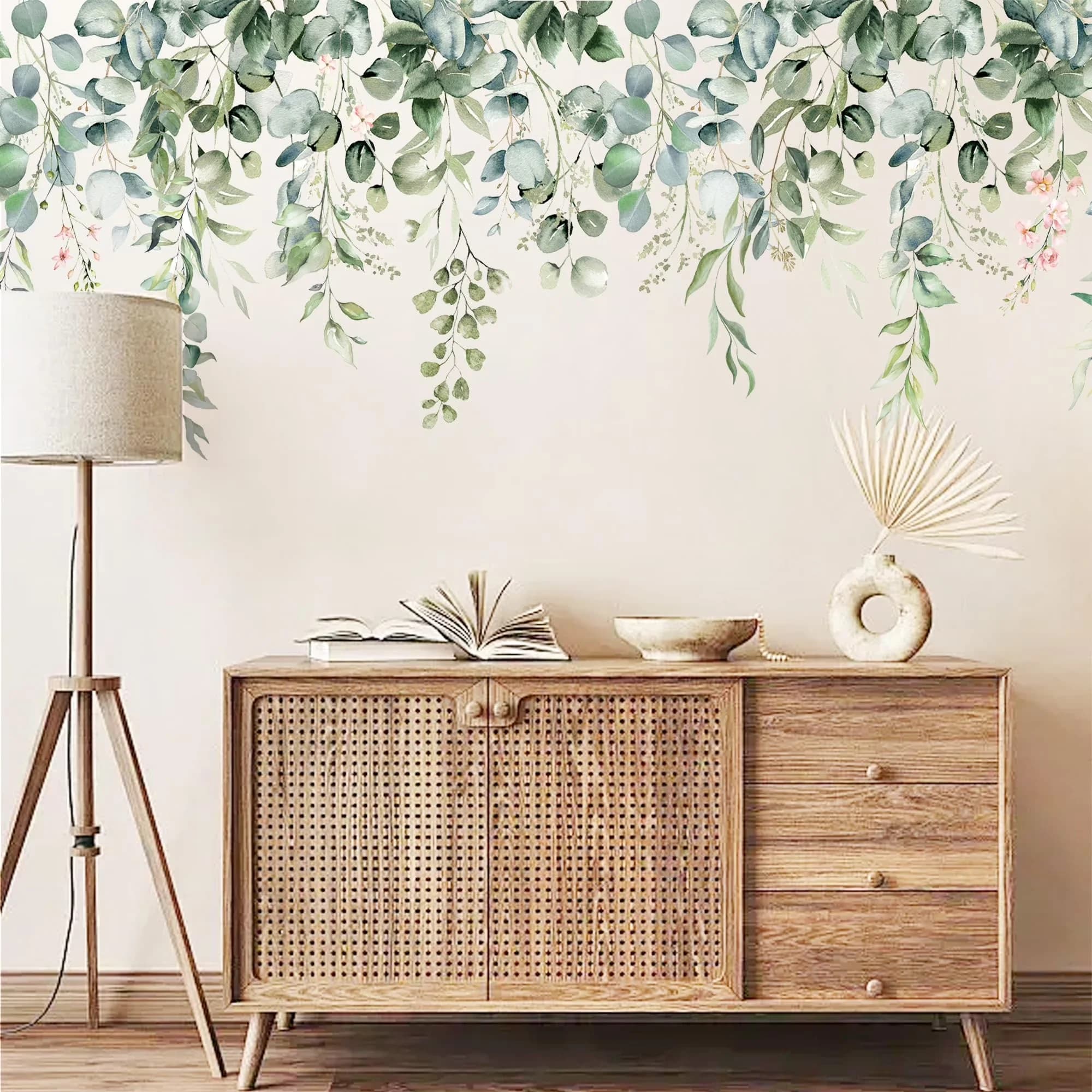 Quality Wallpaper Wall Decals Wall Covering with Reusable, Watercolor Floral - Pvc Green for Living Room, Bedroom Model 72779C