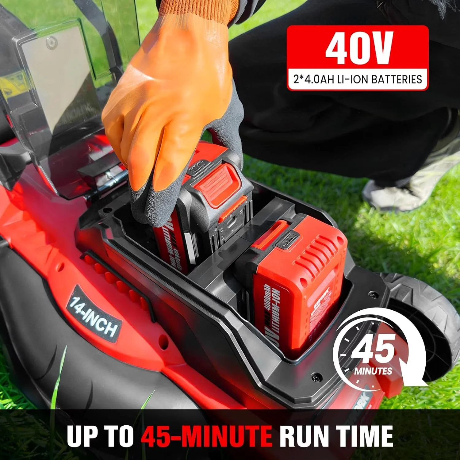 Essential Push Mower with Battery, 40V, Bagger - Red for Small - for Multiple Applications Model B17593
