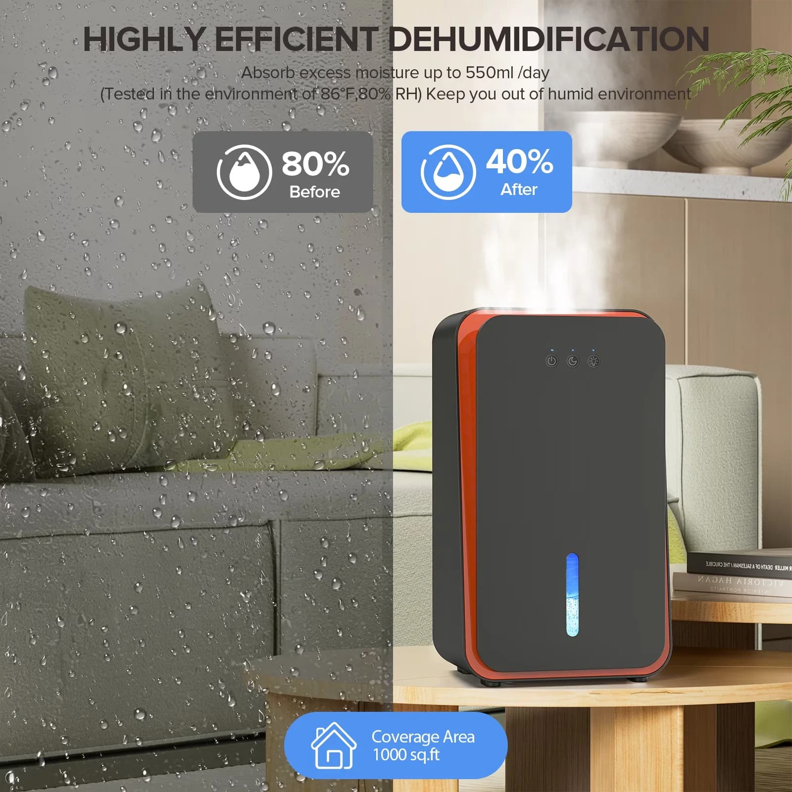 Essential Dehumidifier with LED, Automatic Shut-Off, Energy Efficient - Black for Home Model 07ED3A