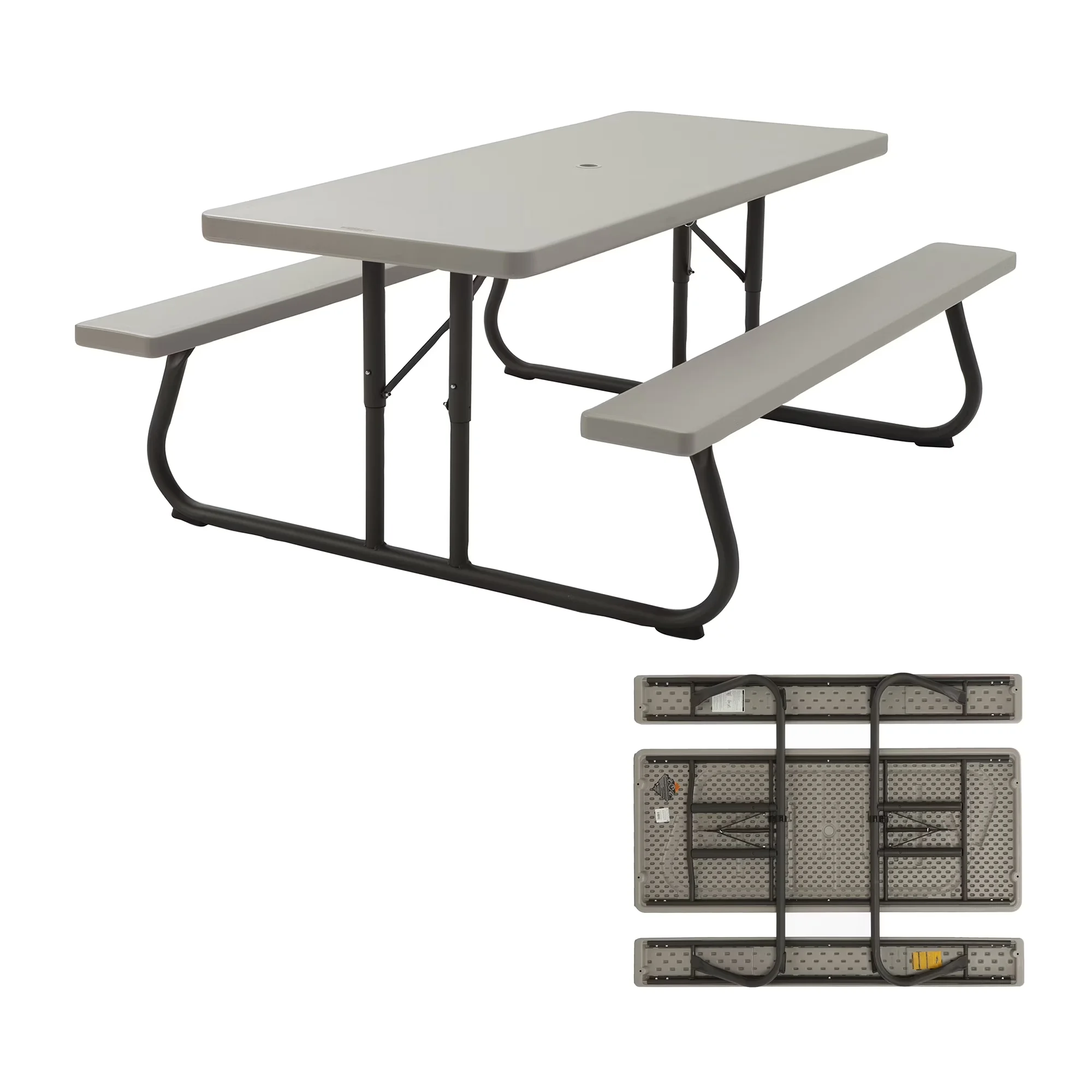 Patio Dining Set Compact with Folding, 6 Foot Folding Picnic Table, Comfortably seats 6 to 8 people - Gray Polyethylene, Plastic, Steel Model F27064