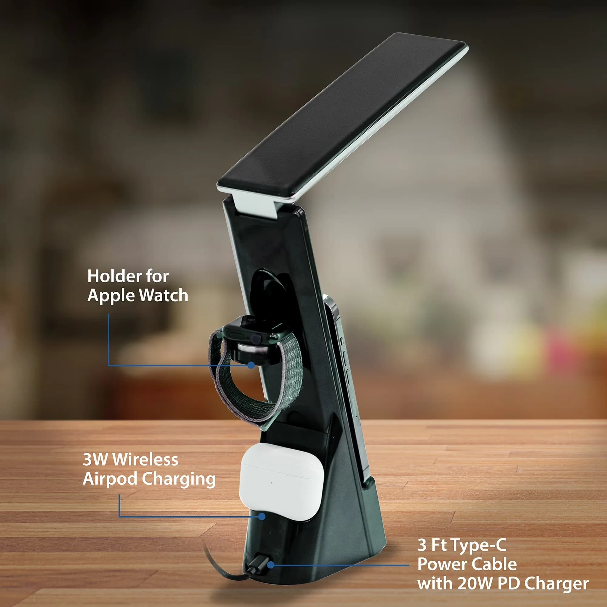 Desk Lamp Sleek with LED, Modern, Dimmable - Black Plastic - Easy to Use Model 723081