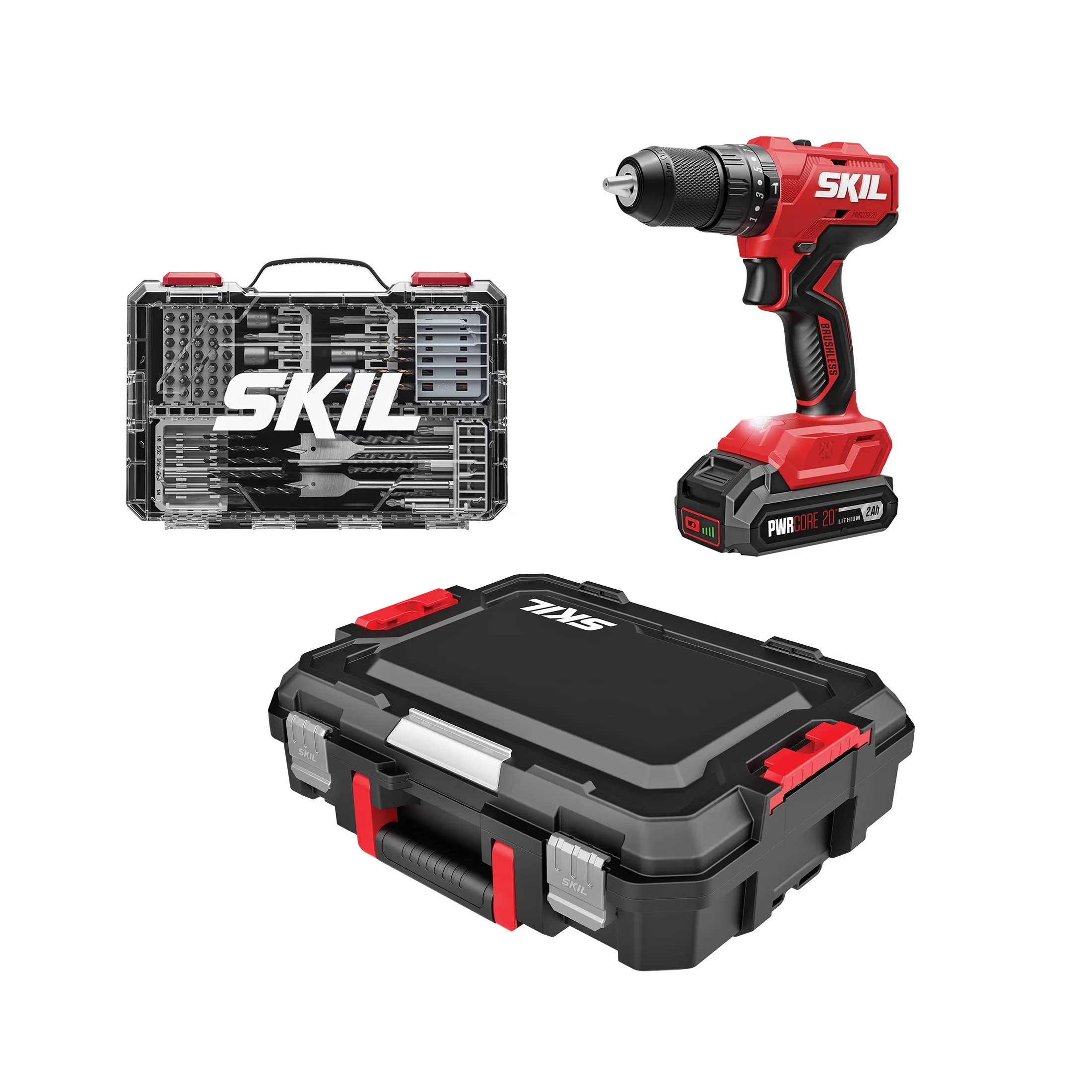 Modern Drills Driver with Battery, 20V, PWR CORE Brushless 20V Hammer Drill Kit - Red 1 Model 46A542