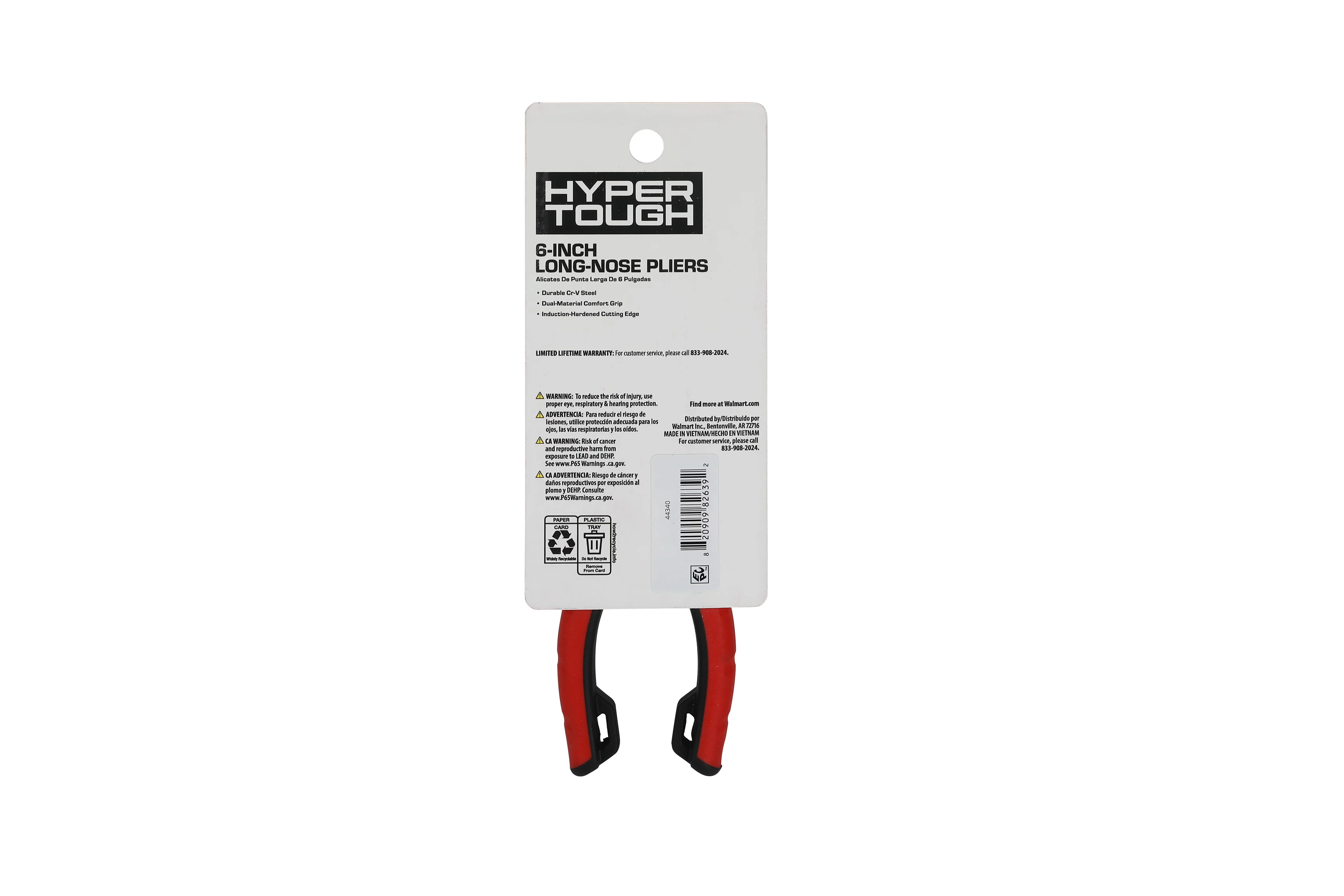 Professional Hand Tool with 6-inch Long-Nose Pliers, Dual Material Comfort Grips - Red 6" Model 6F4964