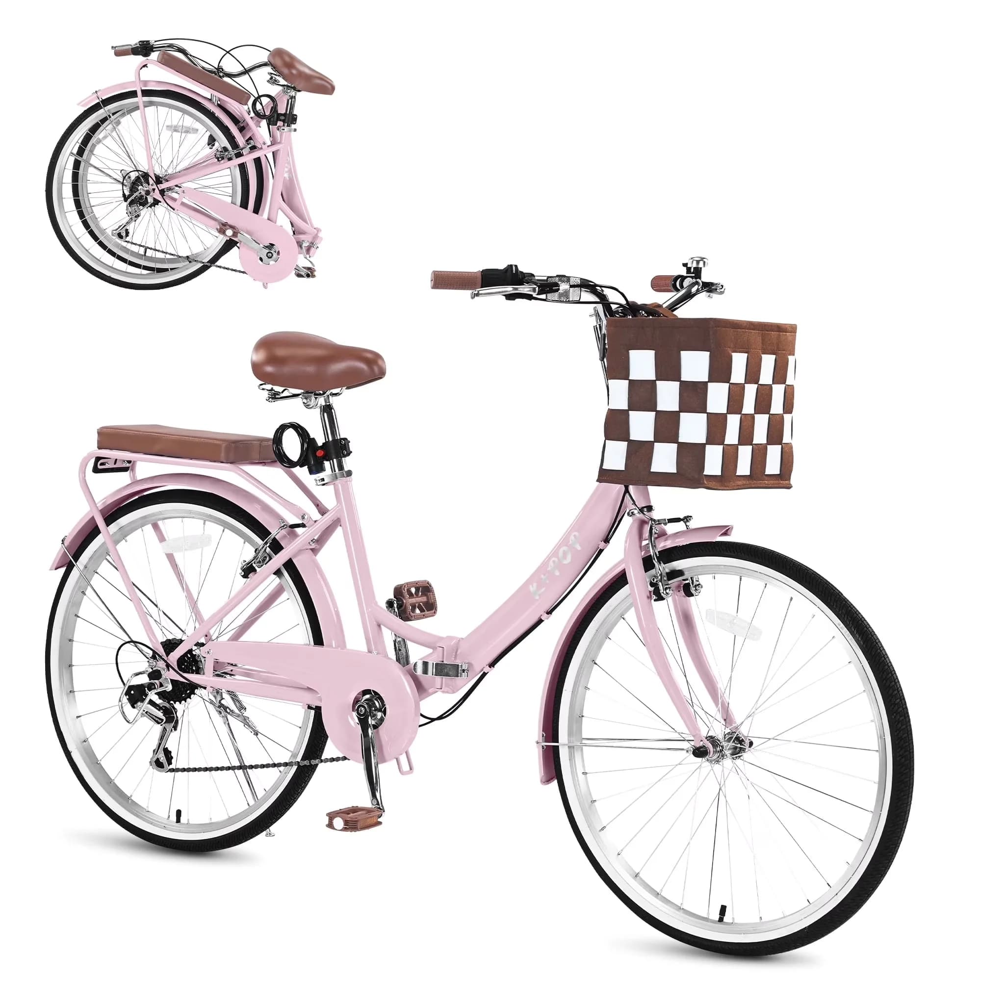 Professional Cruiser Bike with Adjustable Seat Height, Foldable - Pink Model 0AE7F2