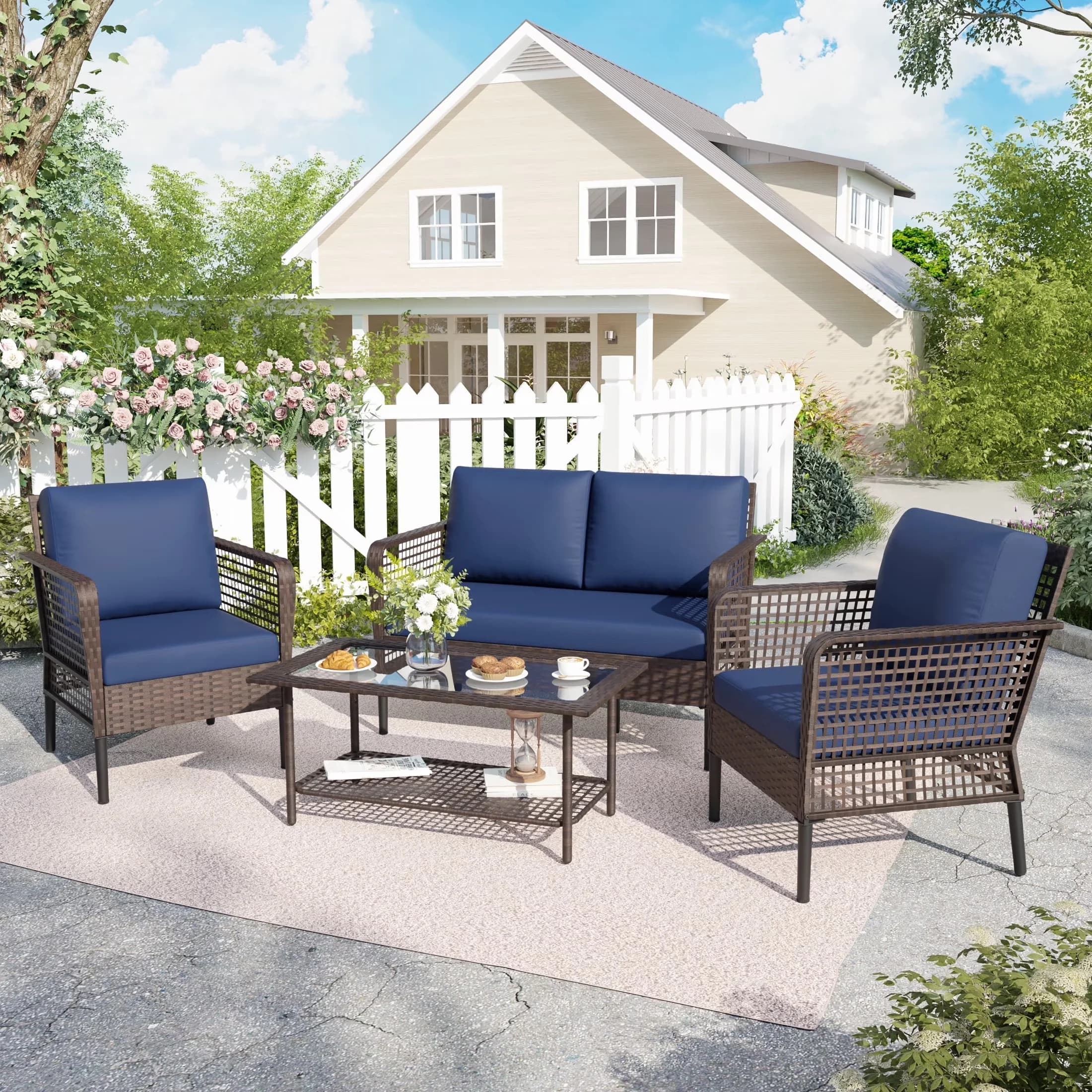 Innovative Patio Conversation Set with Rust Resistant, Coffee Table - High Quality Polyester Fabric Brown Model 5E8D5F