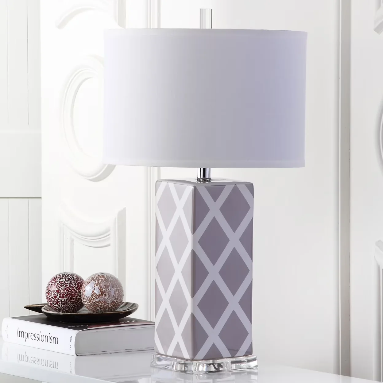 Professional Lamp Set with Contemporary, Traditional, Garden Lattice 27 in. H Geometric Table - White Ceramic Model 2076C5