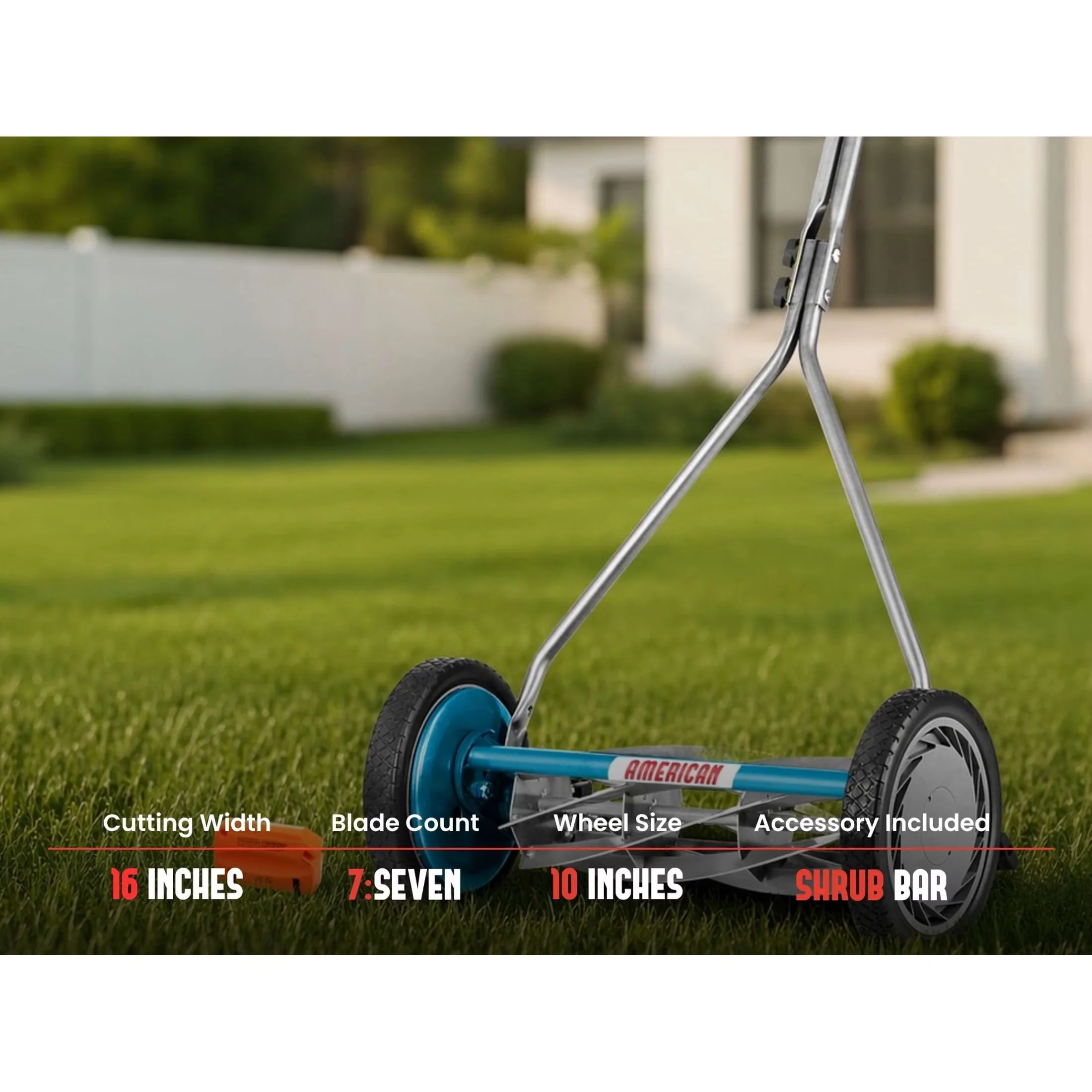 Push Mower Essential with Adjustable, SK-2 Sharpener Included, T-Handle - Blue Model ECD6BE