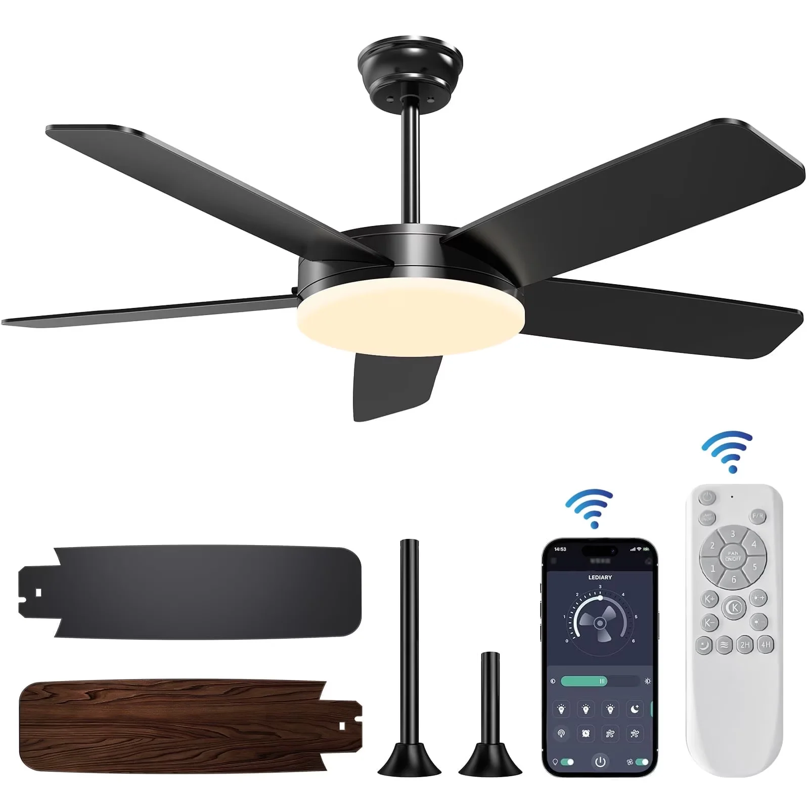 Ceiling Fan Innovative with Remote Controlled, Bluetooth Compatible - Black for Indoor Model 4BEB56