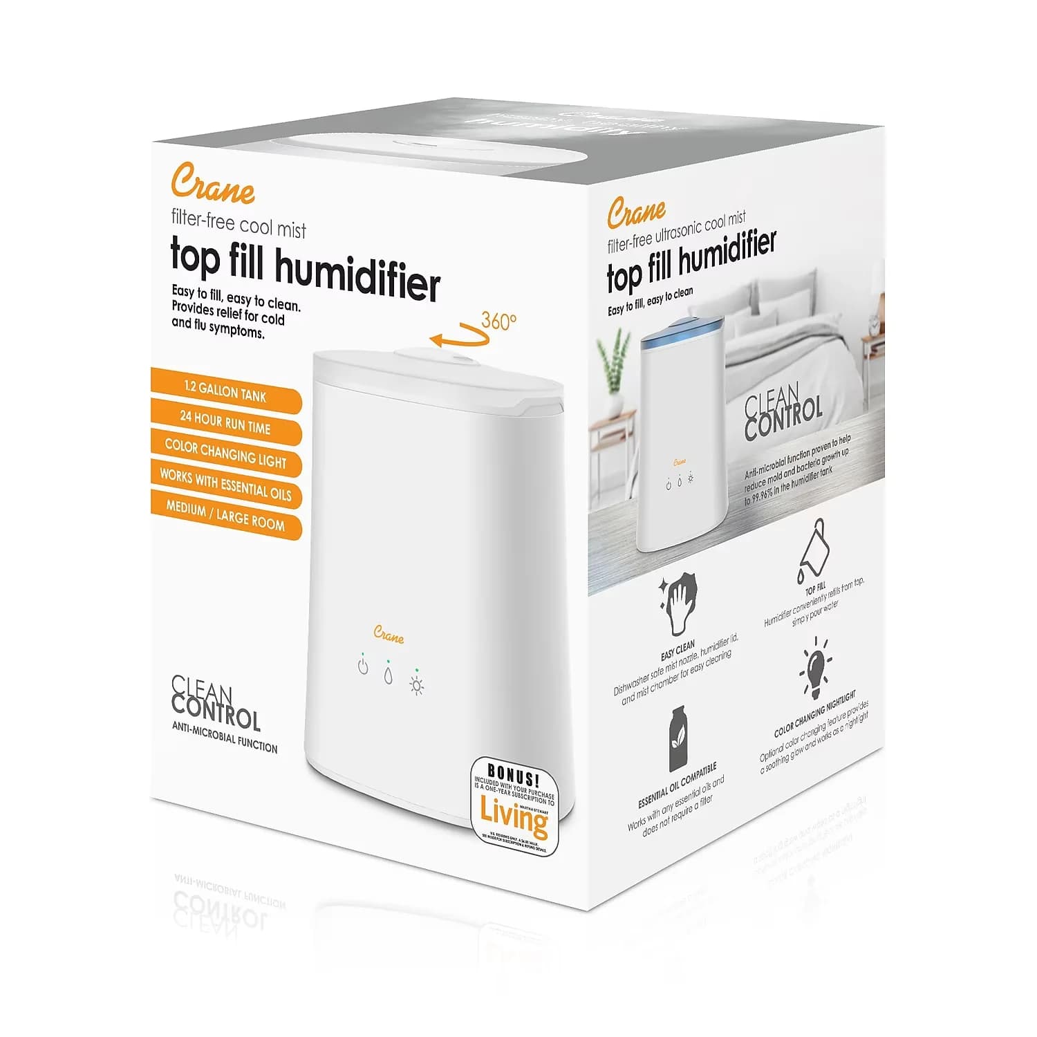 Sleek Humidifier with Timer, Automatic Shut-Off, Empty Tank Indicator - White for Large, Rooms Model EA35E3