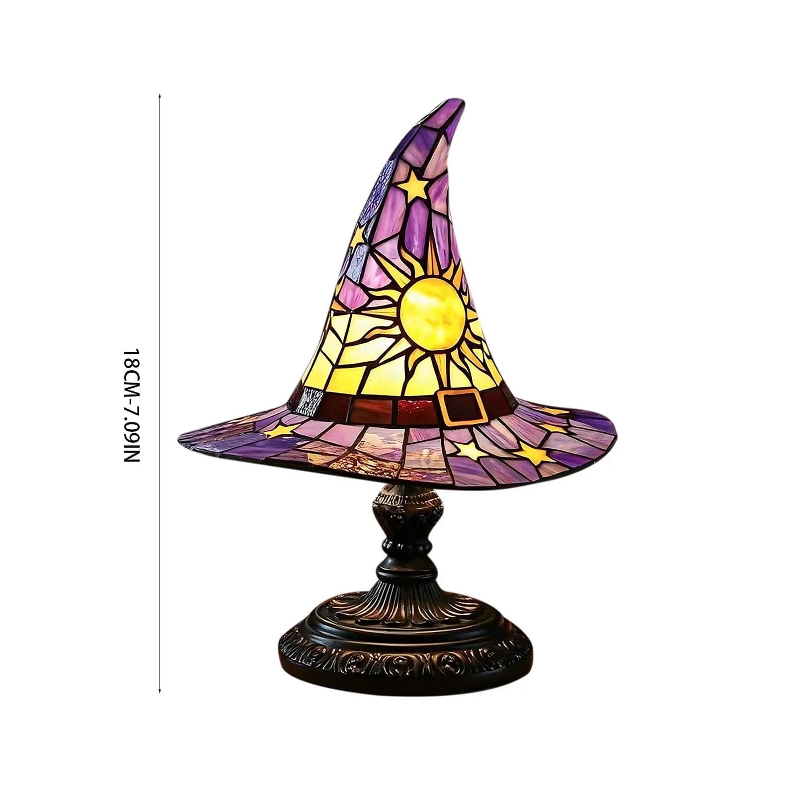 Modern Table Lamp with LED, Bohemian, Halloween Stained Glass Witch Hat - Purple Model 9DC3C2