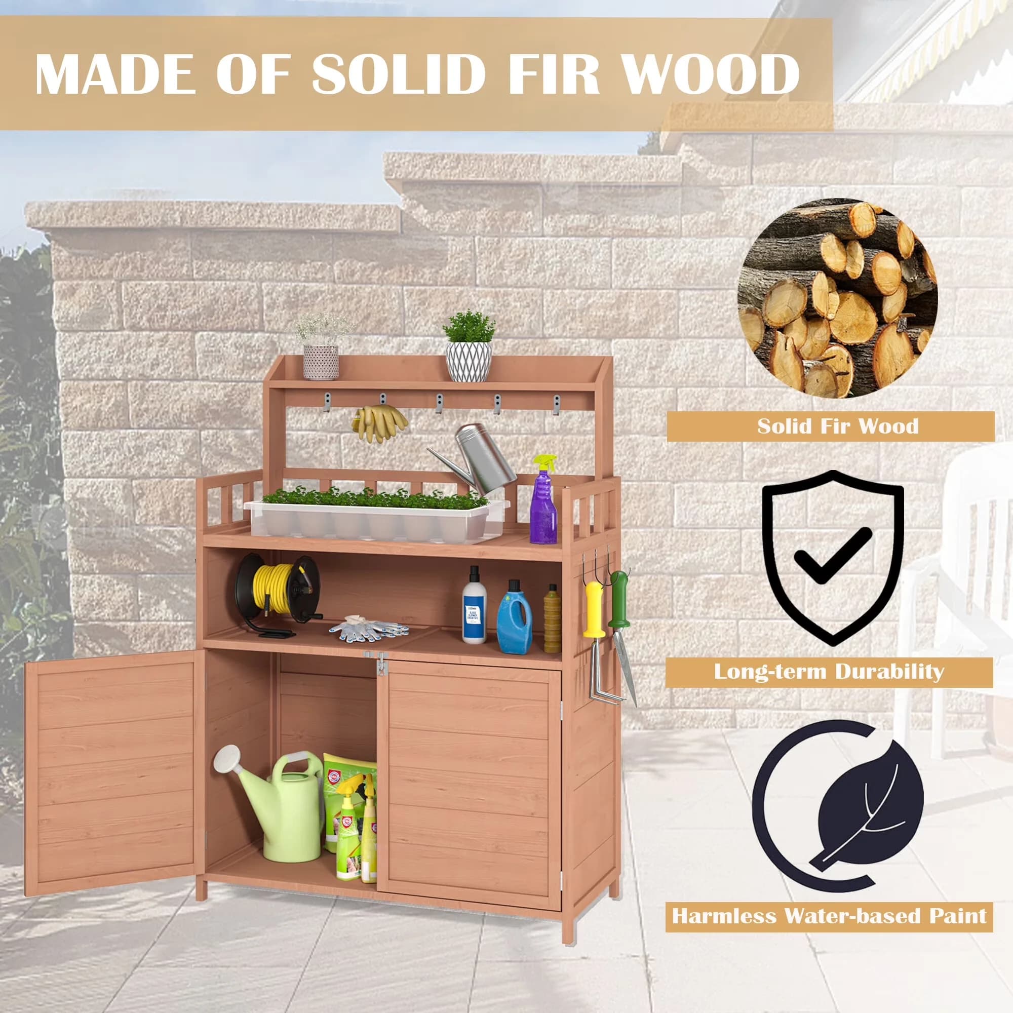Shed Compact - Brown Wood for Garden, Large Deck - for General Purpose Model 6CA95A