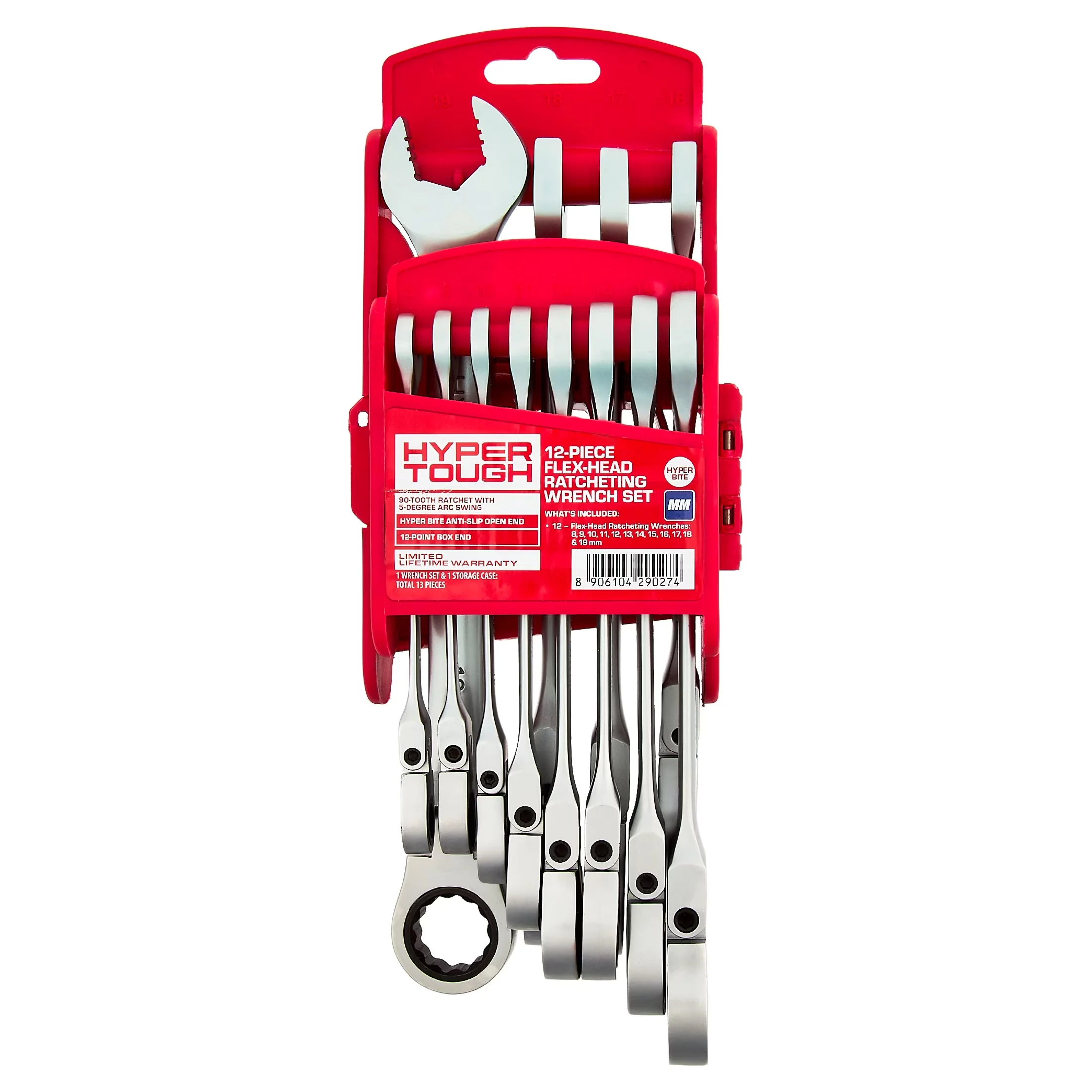 Innovative Hand Tool Set with Precision, 12 Pieces, Flex-Head Ratcheting Wrench - Model ECD94B