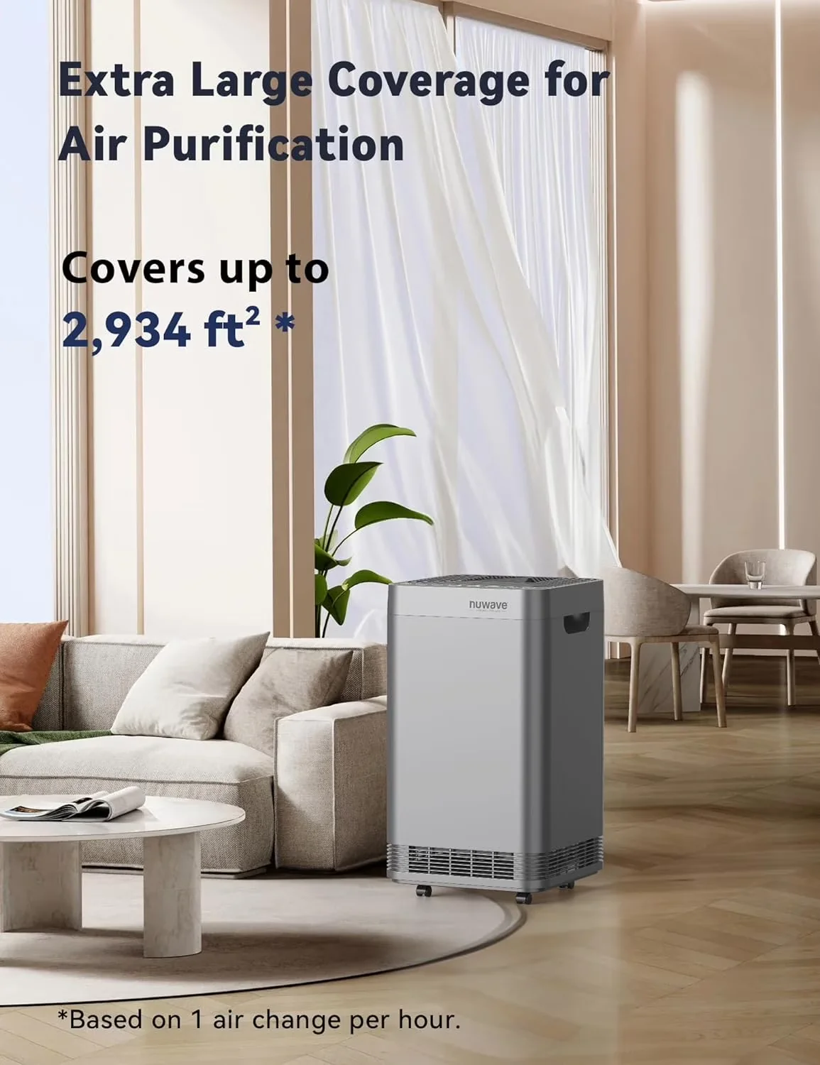 Compact Air Purifier with Variable Speed, Filter Change Indicator - Silver Model 628B5F