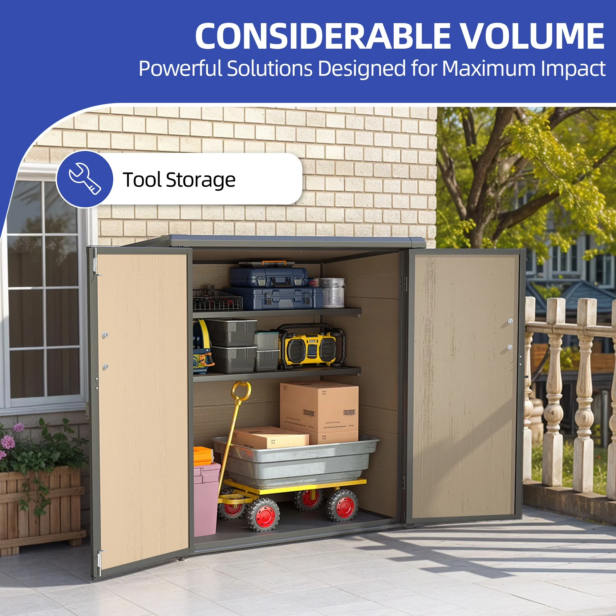 Shed Innovative with Waterproof, Lockable Door, 51 Cu Ft Outdoor Vertical Storage - Plastic Brown Model 290BEE