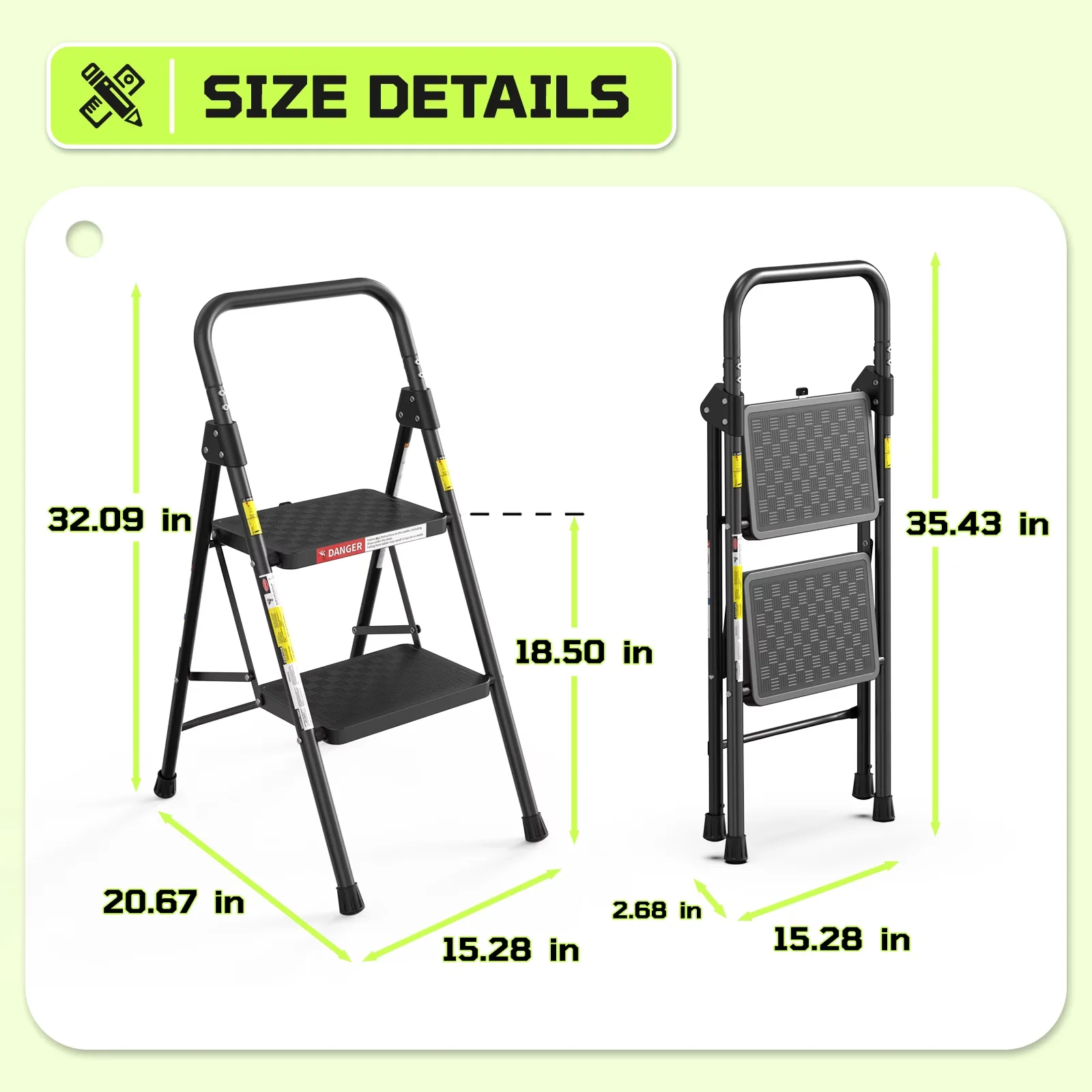 Innovative Ladders And Step Stool with Lock-On Button, Metal Frame, Collapsible - Black Steel Model 74F330