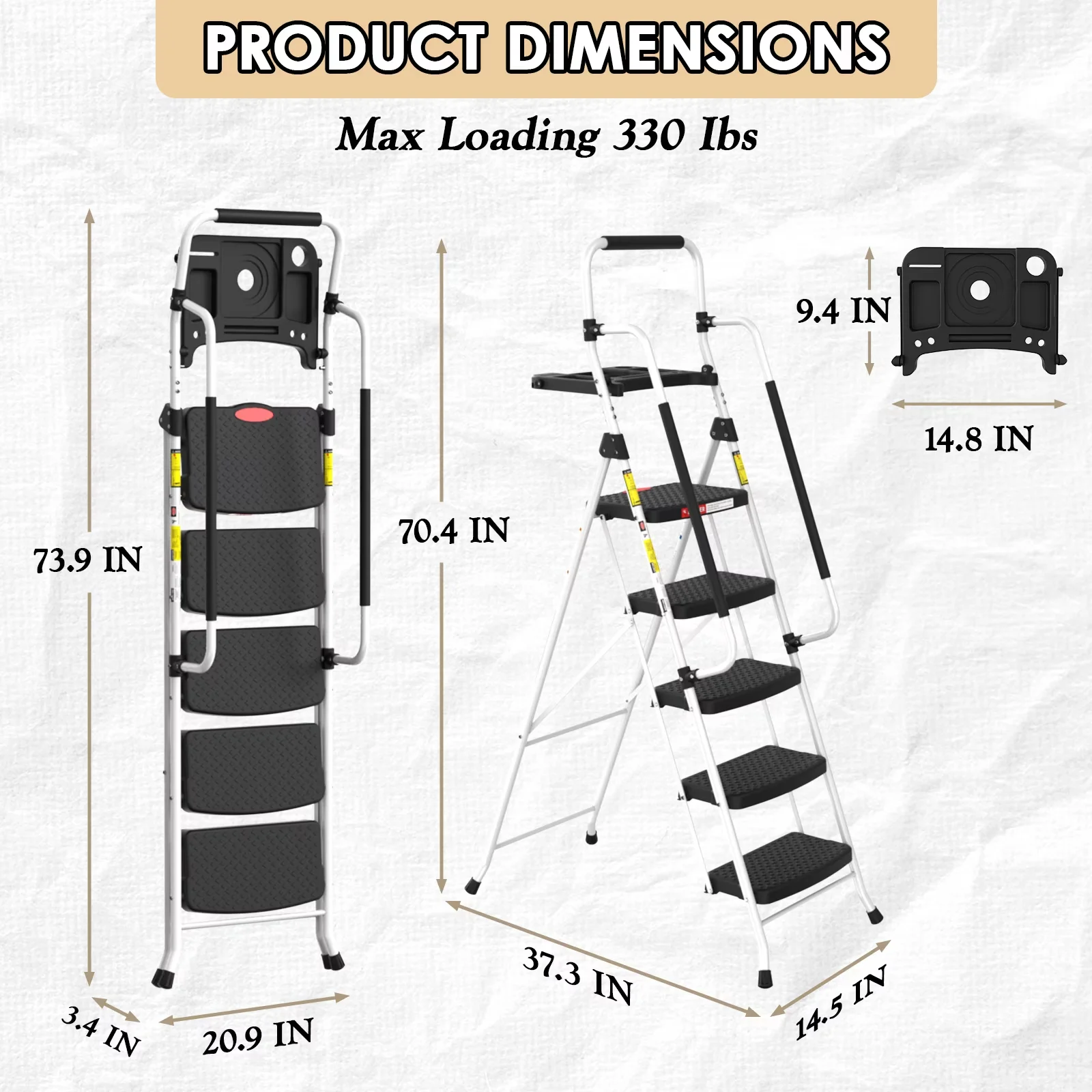 Innovative Ladders And Step Stool with Lock-On Button, Safety Lock - White Metal Model B9E8FB