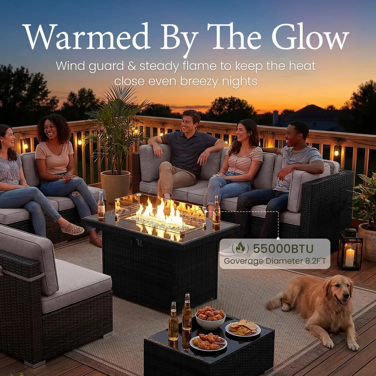 Stylish Patio Conversation Set with 44" Propane Gas Fire Pit Table, 8 Piece Furniture - Gray Model B16EFA
