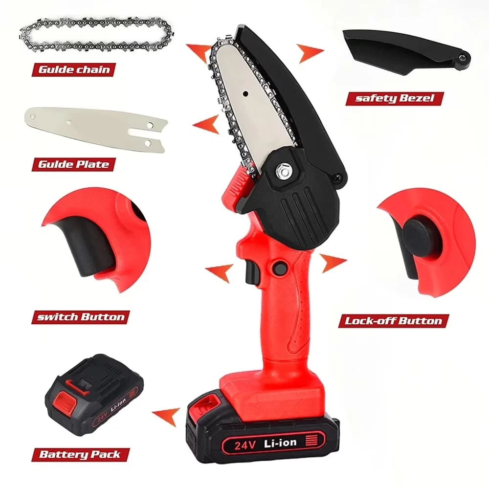 Chainsaw Compact with Battery, 24V - Black - Space-Saving Design Model 0CD04D