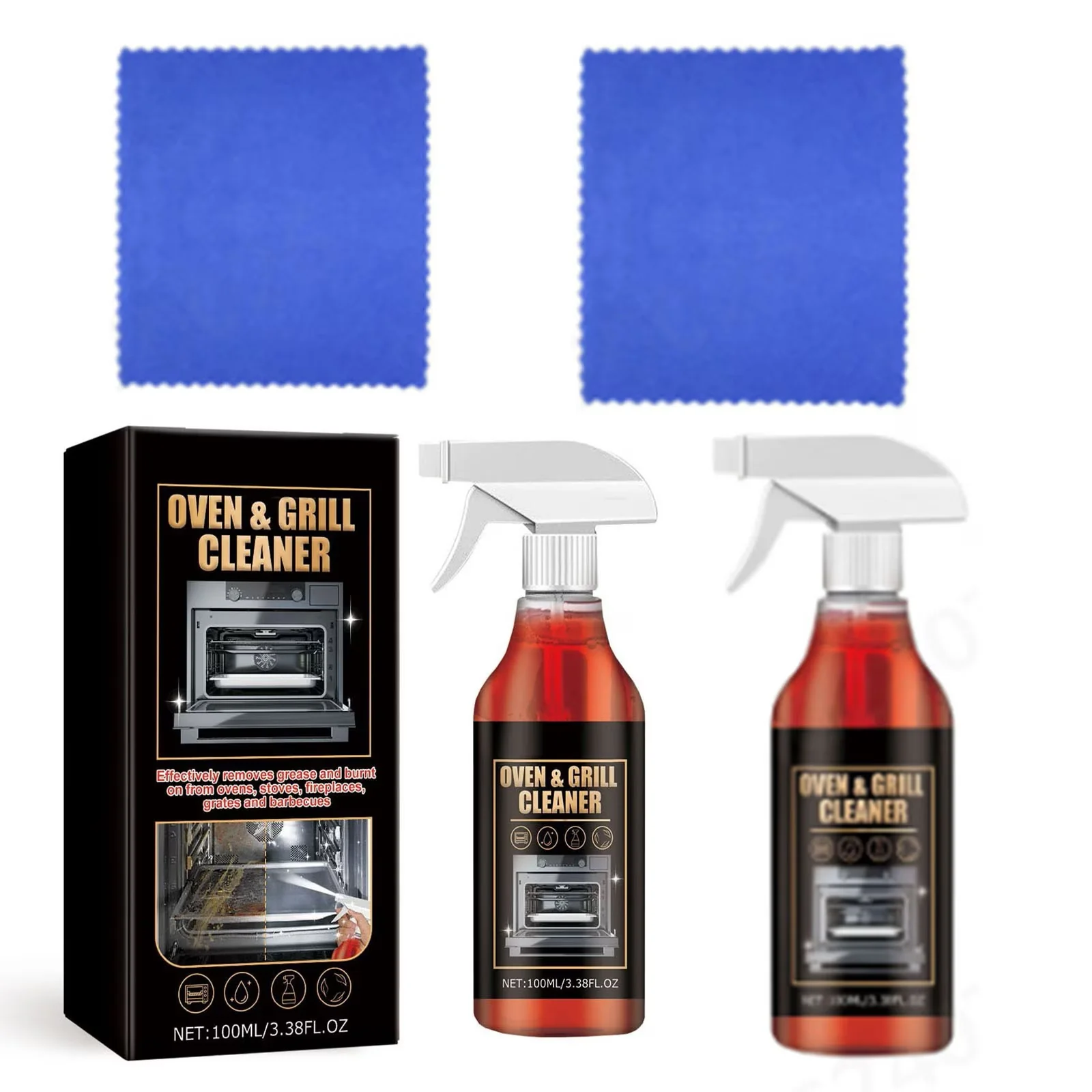 Combo Grill Premium with Oven Cleaner Heavy Duty Degreaser Spray, Fume Free with 2 Blue Towels Fast Acting, Cleaning Kit - Model AD2B33