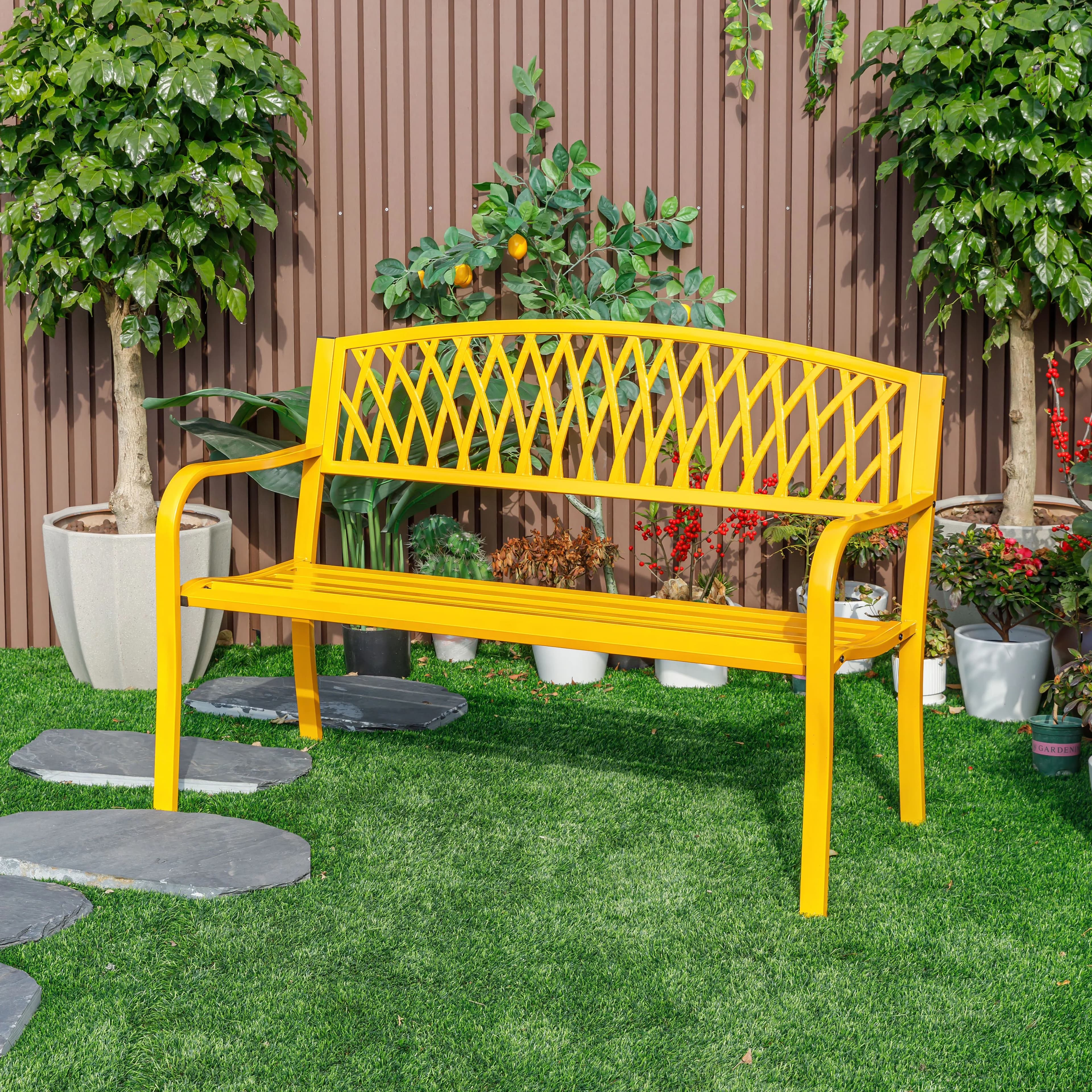 Patio Chair Durable with Yellow, Classic yellow outdoor garden bench - Yellow Steel Model 69464A