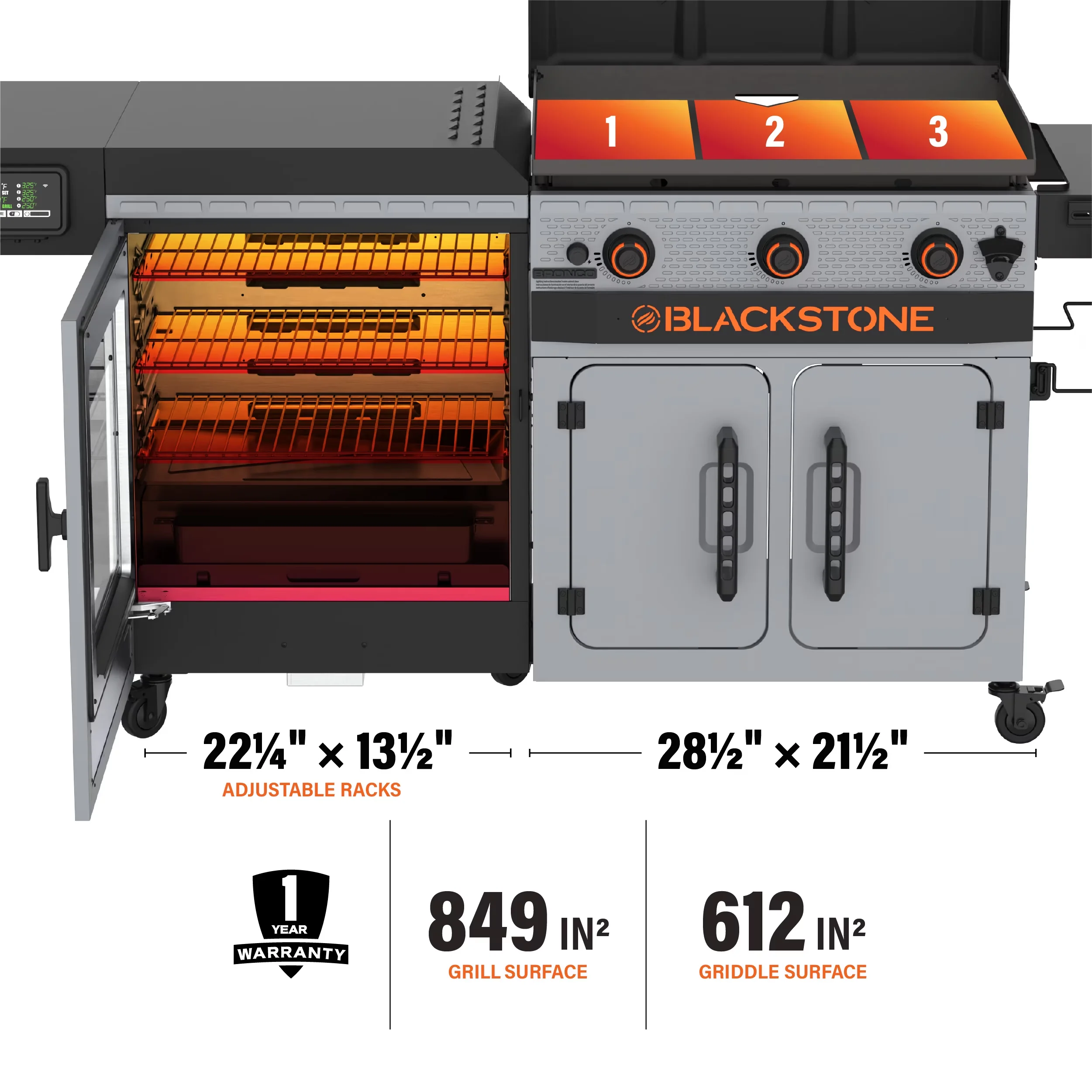 Flat Top Grill Reliable with Tool Holder, Grease Pan, Enclosed Cabinet - Steel Model E6CAA5