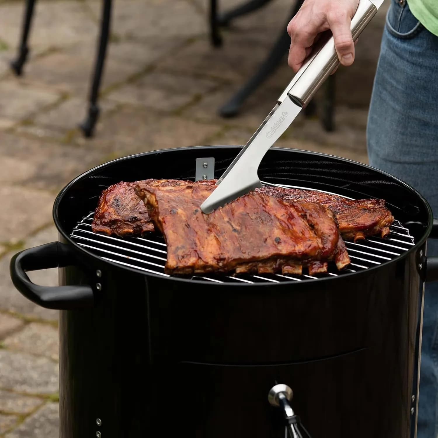 Versatile Smoker with 16" Vertical Charcoal - Black Stainless Steel, Porcelain Model 72EFE5