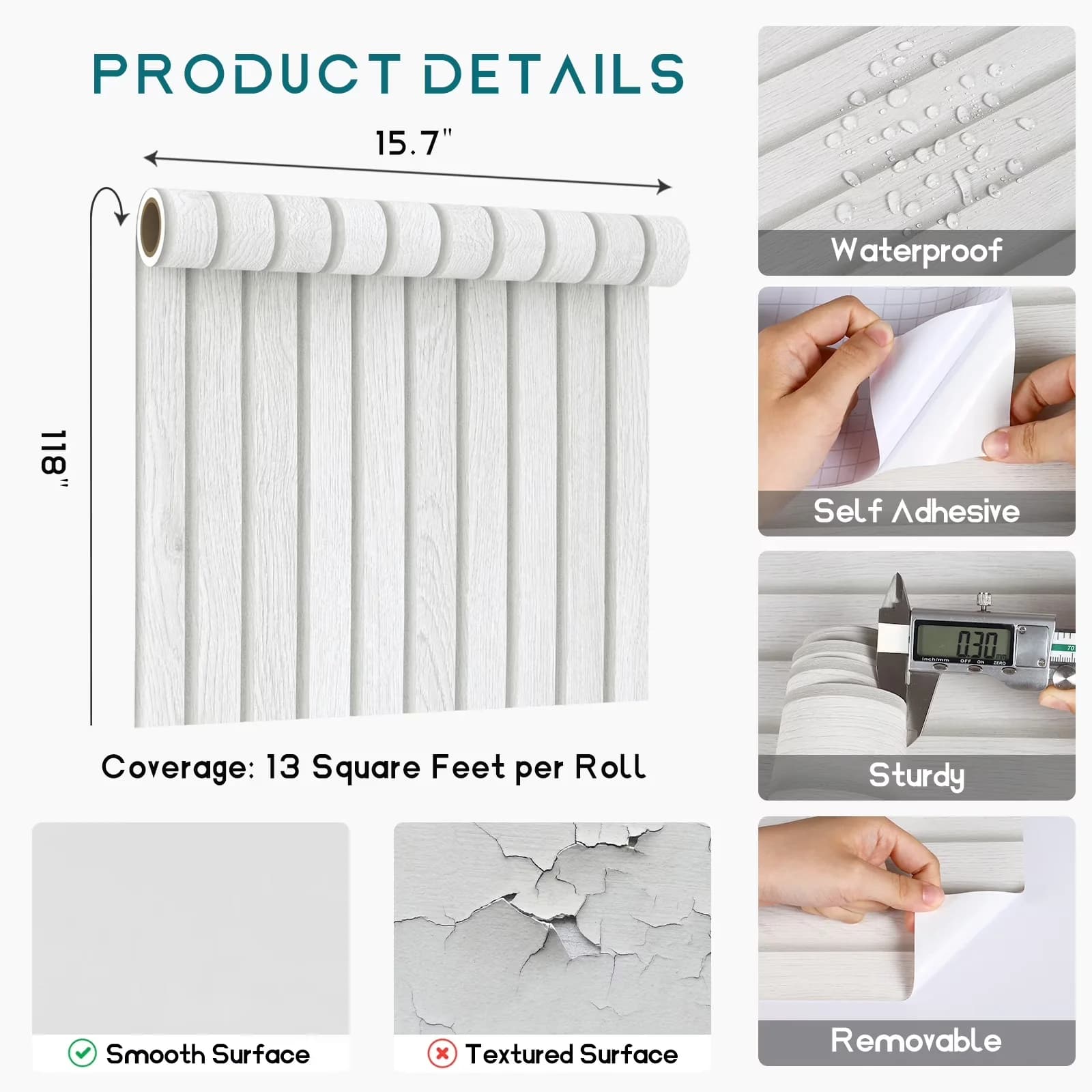 Wallpaper Wall Decals Wall Covering Professional with Waterproof, 【Roll Size】 : 15.7"x118" - Gray Vinyl Model 39938E
