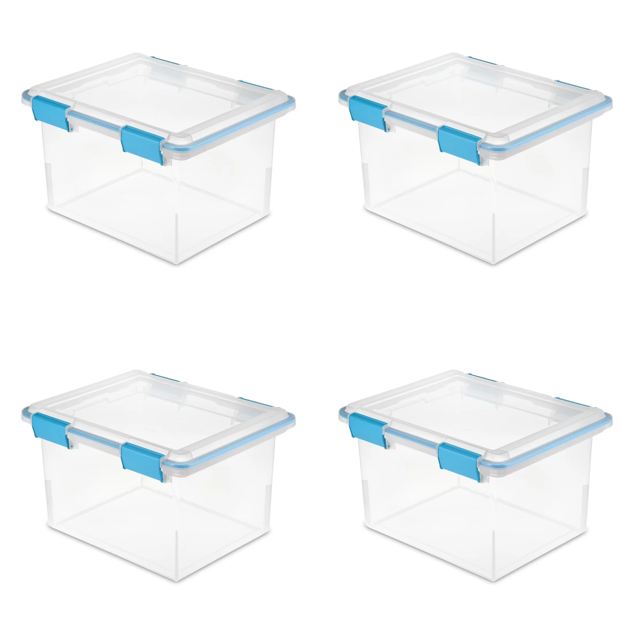 Compact Garage Storage Supply with Stackable, 4 Pack, Gasket Seal and Latch Lid - Plastic Blue Model 8D7DE3