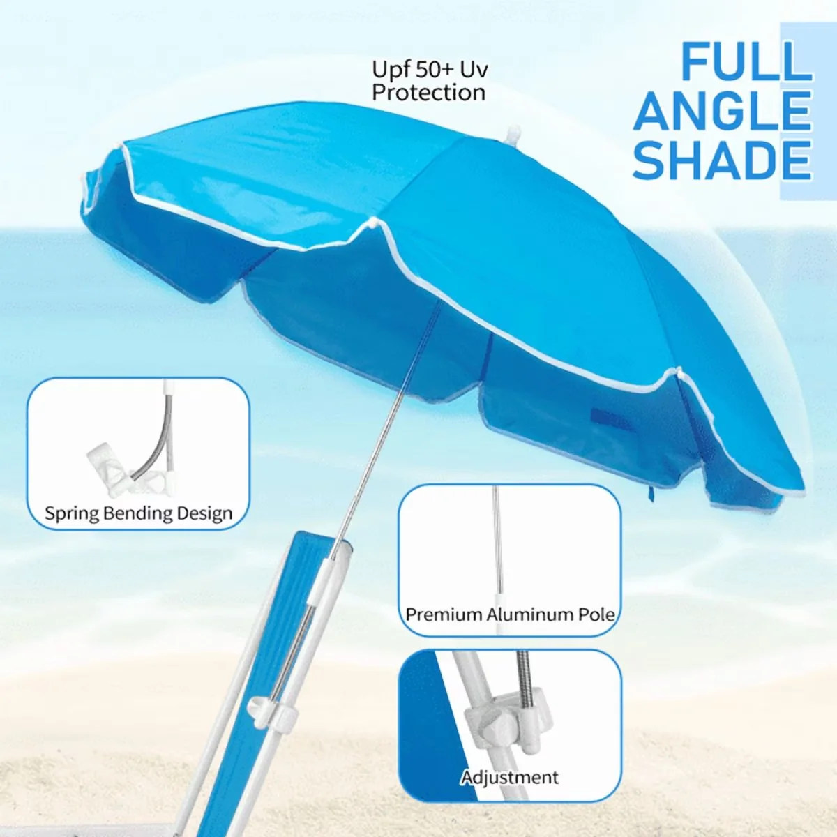 Professional Beach Chair with Adjustable, Folding, Detachable Umbrella - Blue for Outdoor Model 74093E