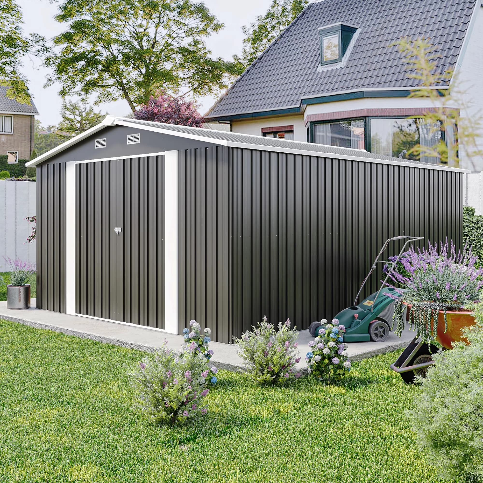 Shed Modern with Rot Resistant, Waterproof, Campcraft 10x14ft Outdoor Storage - Steel Gray for Patio Model 712995