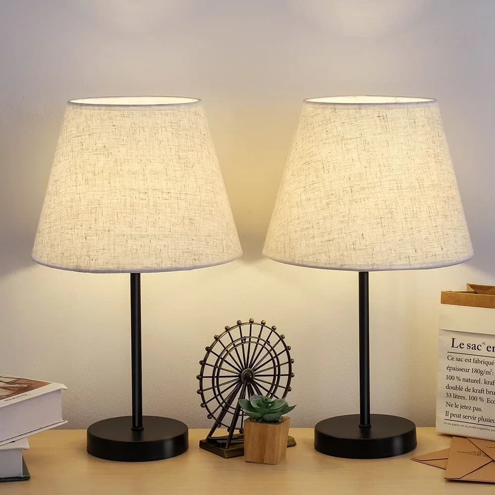 Innovative Lamp with Modern, White Linen Shade - Metal Black - Easy to Use Model 776E2A