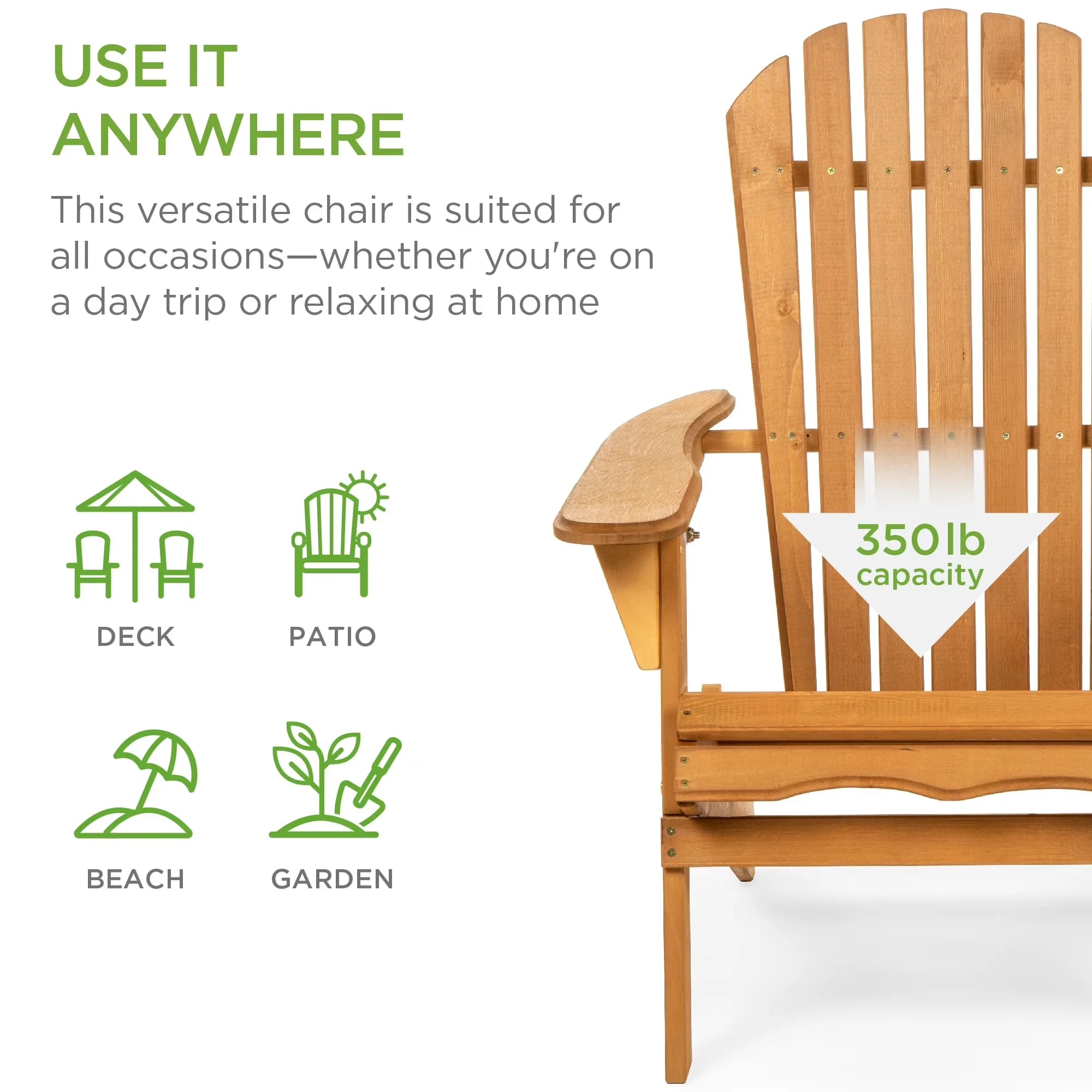 Durable Patio Chair with Folding, Folding Adirondack Outdoor, Natural - Off-White Model 7FE61B